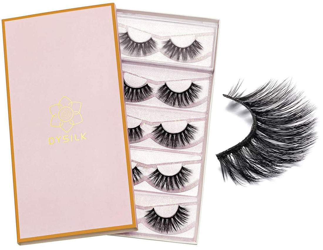 DYSILK Lashes False Eyelashes - Mink Lashes 5 Pairs 6D Faux Eyelash - Wispy Eyelashes Fluffy Strip Lashes Fake Eyelashes Reusable Lash Extension Kit | 15.5mm