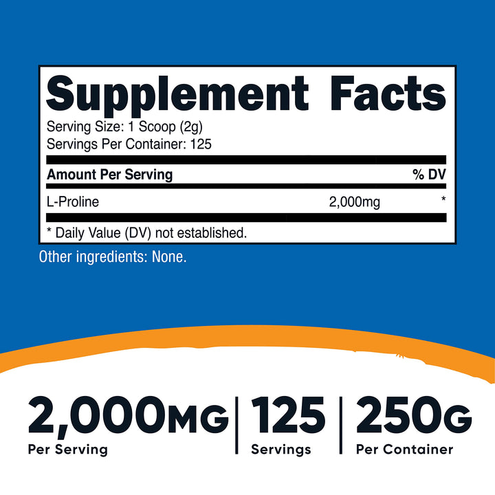 Nutricost L-Proline Powder 250 Grams - 2,000mg Per Serving, Non-GMO