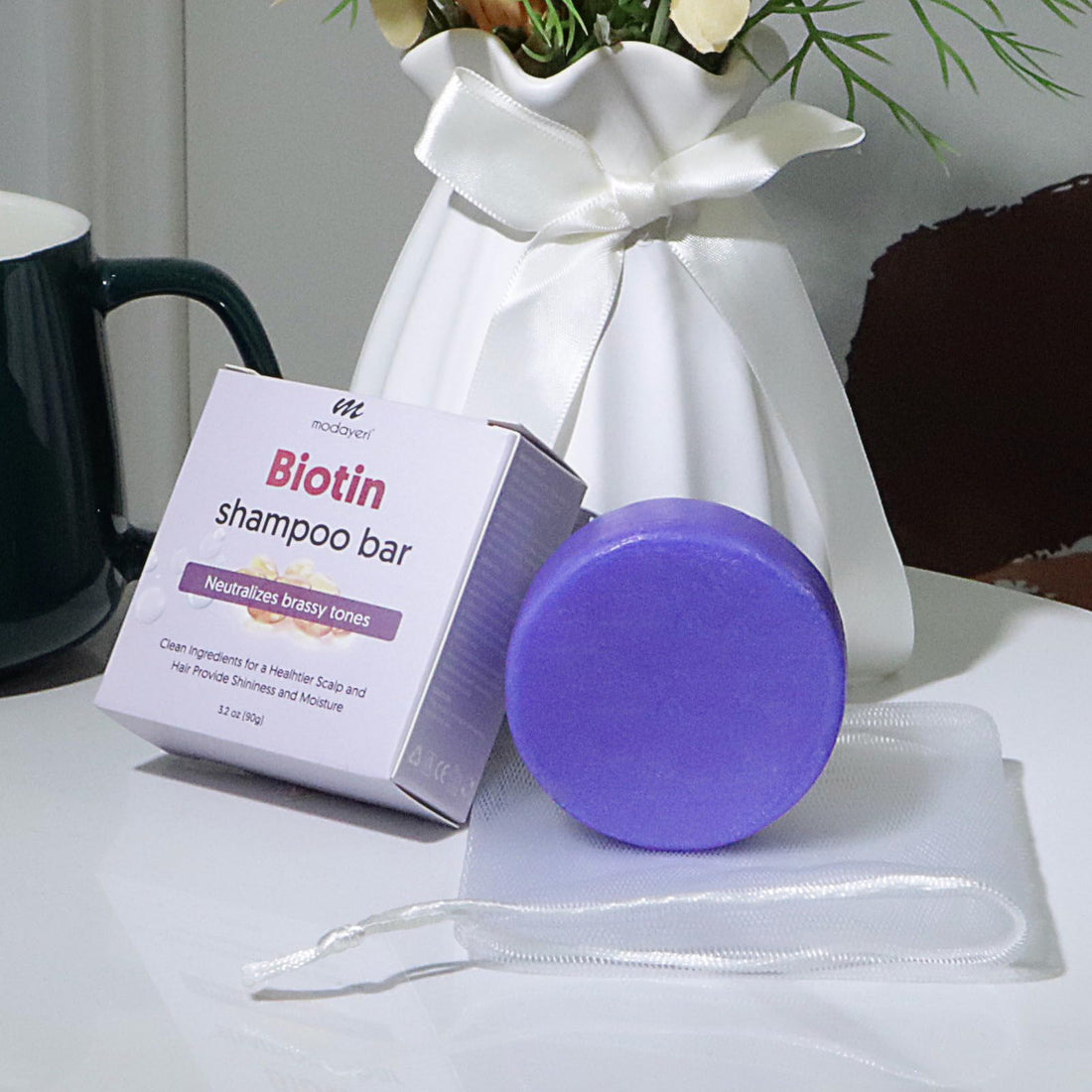 Biotin-Infused Purple Shampoo Bar for Blonde Hair - Natural Toning, Brightening and Strengthening Shampoo Blonde, Lightened & Gray Hair & Solid Hair Care for Silky, Radiant Locks, 3.2 oz