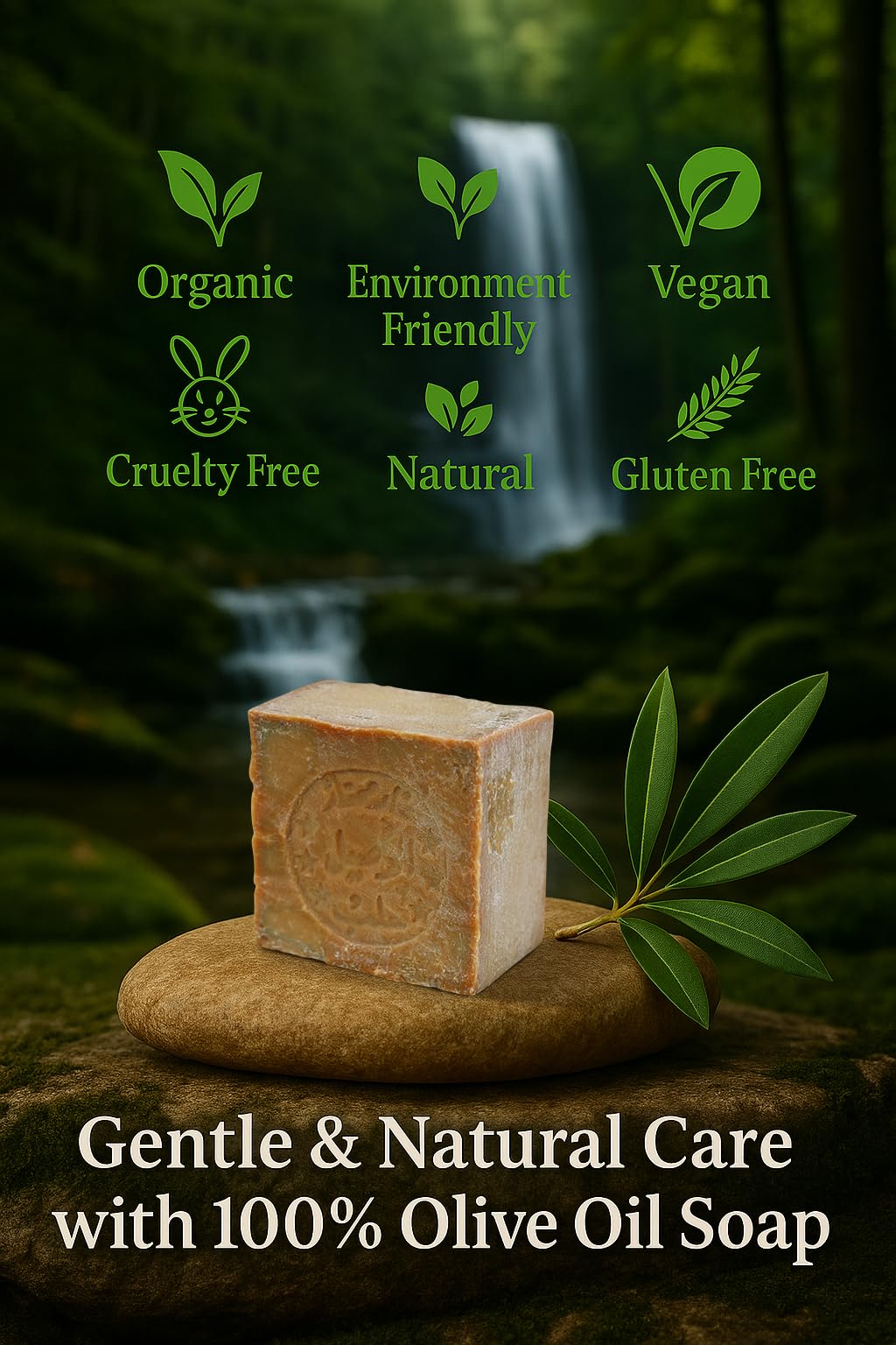 JUSIZA Aleppo Soap (2 Pack - 7 oz each)%100 Pure Olive Oil,Traditional Production, Natural, Vegan, Handmade, Skin Cleanser und Moisturizing, for Hands, Face and Body, Ancient Wisdom in a Bar of Soap