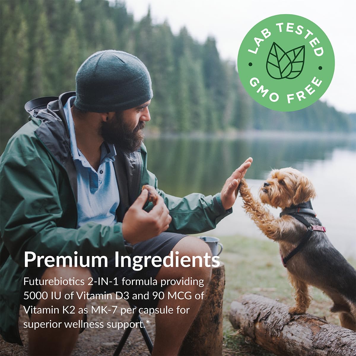 Futurebiotics Vitamin K2 (MK7) with D3 Supplement - Non-GMO Formula - 5000 IU Vitamin D3 & 90 mcg Vitamin K2 MK-7, 250 Vegetarian Capsules