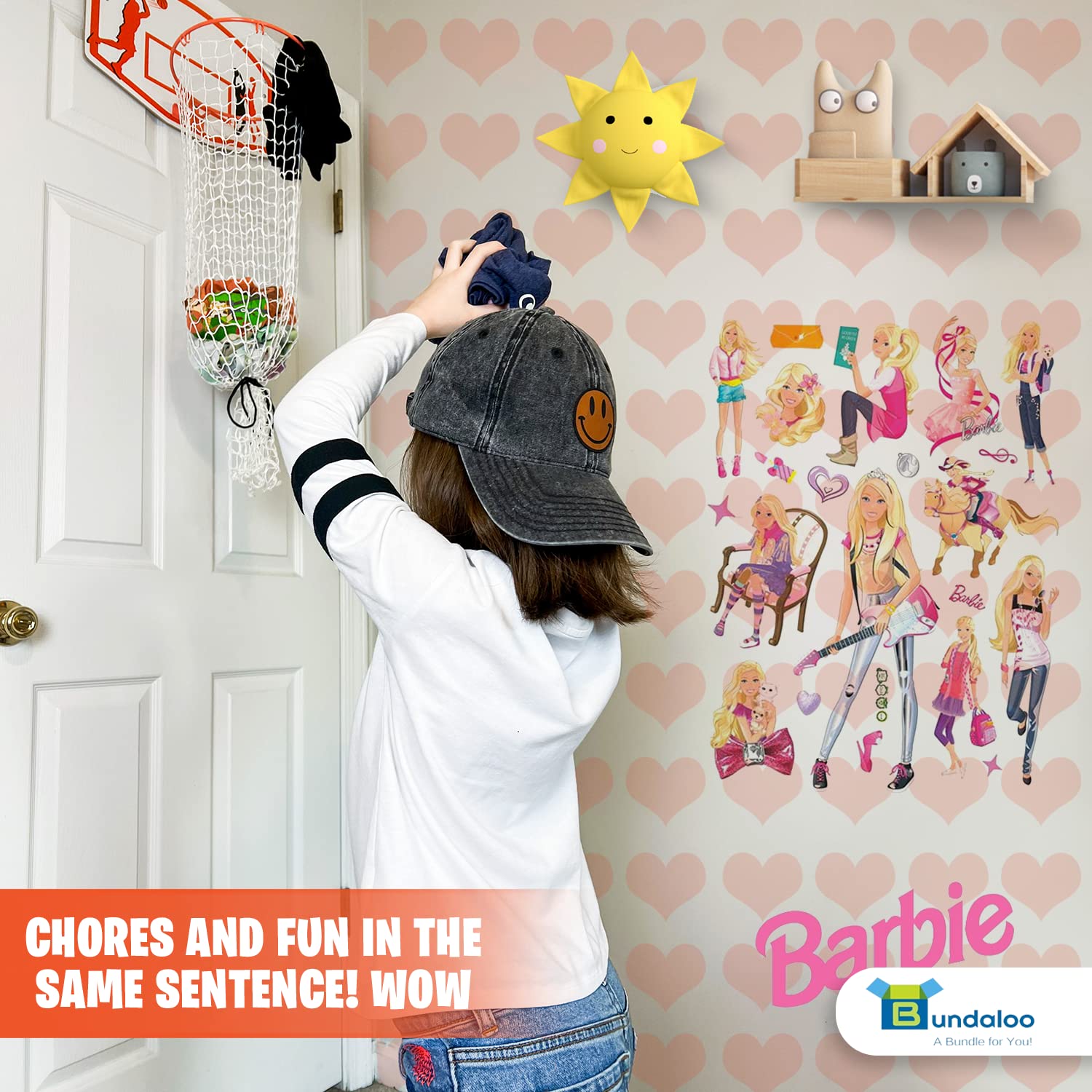 Bundaloo Basketball Laundry Hamper - Over The Door 2 In 1 Hanging Basketball Hoop Or Laundry Hamper Boys & Girls Room Decor - Fun Gift