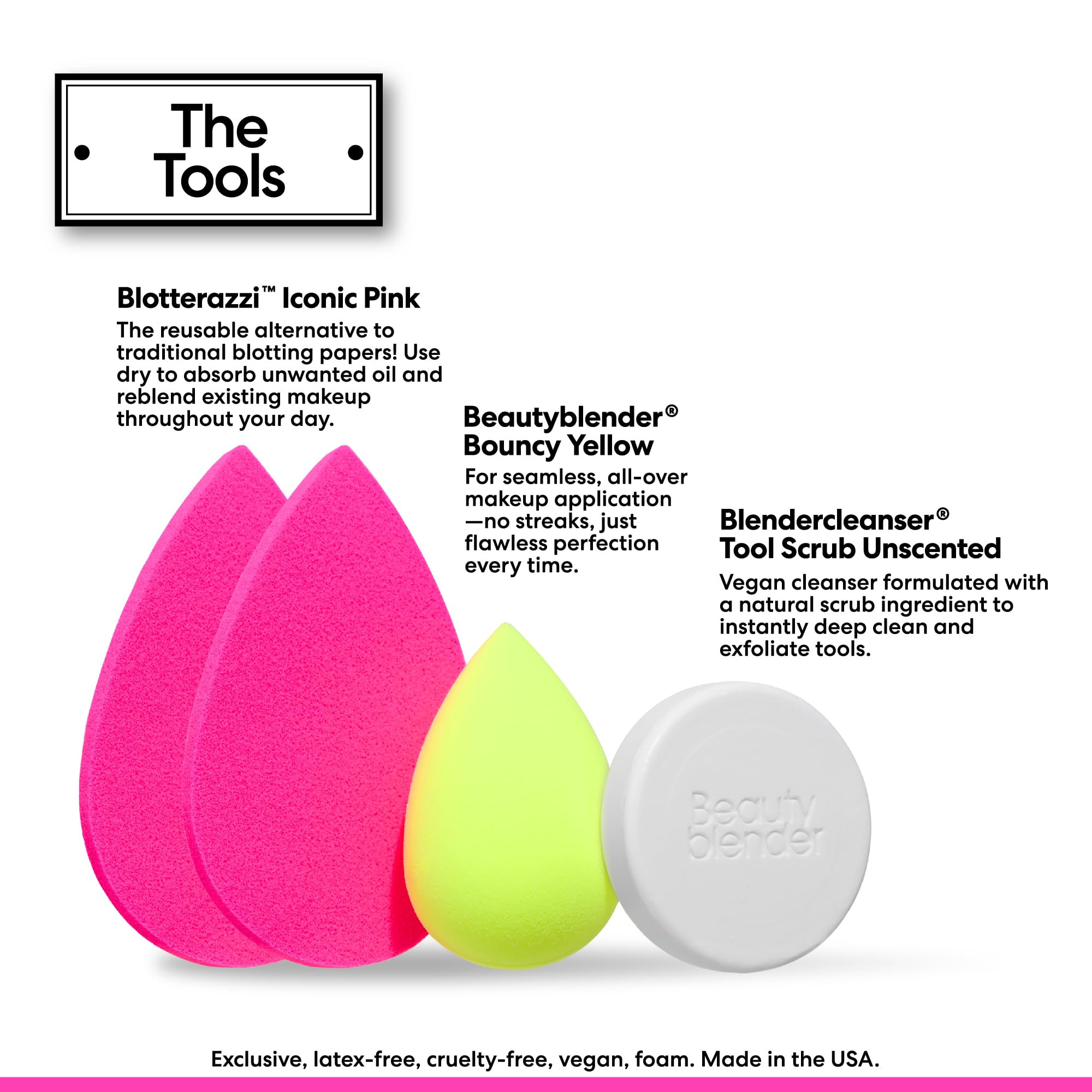 Beautyblender | Cleantemporary Trio Blend, Blot & Cleanse Set | 1 Beauty Blender Makeup Sponge + 2 Blotterazzi Compact Sponges + 1 Liquid Blendercleanser