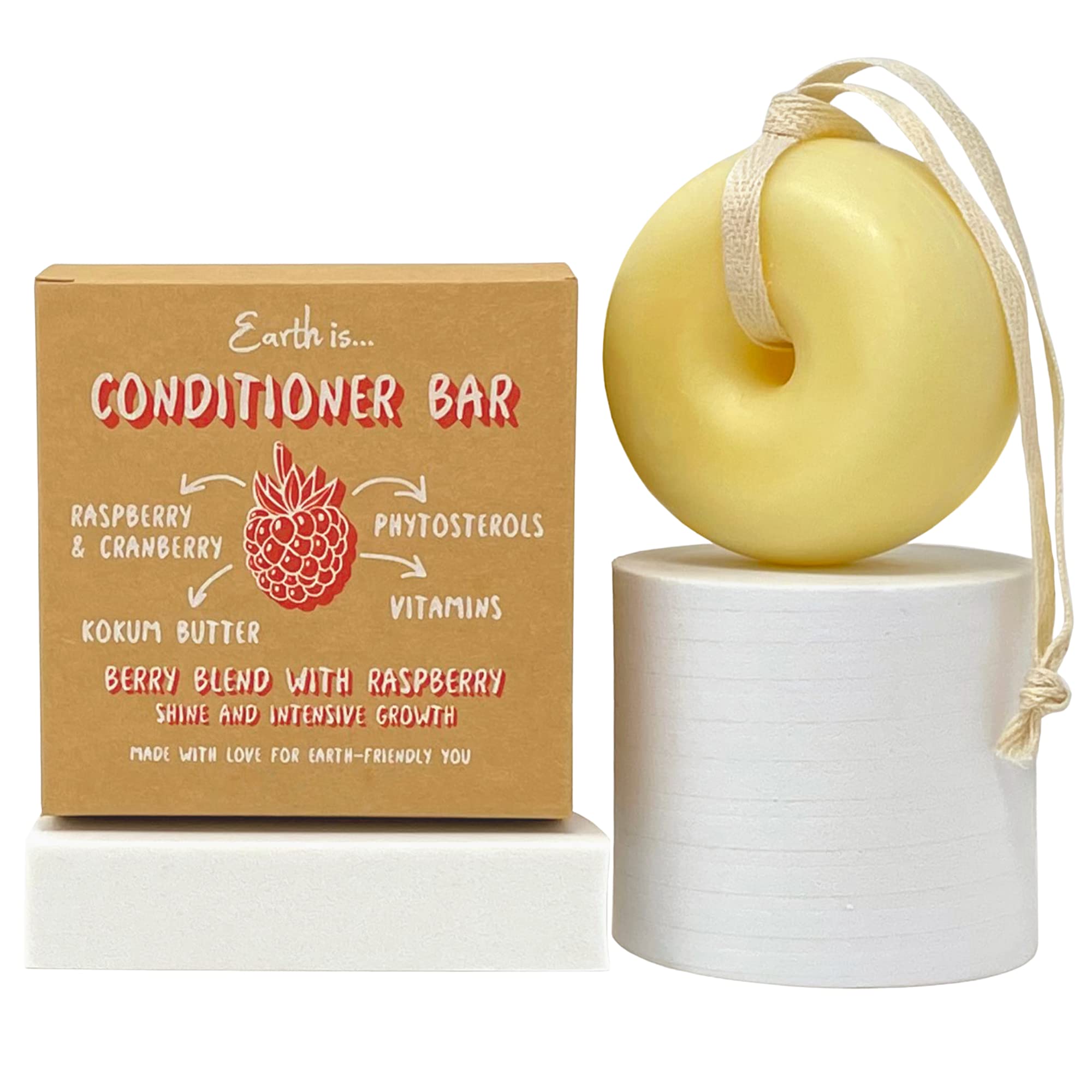 EARTH IS...Conditioner Bar - All Hair Types – All-Natural Hydrating Hair Conditioner – Eco-Friendly Hair Care – Plastic Free - PH-Balanced – Vegan – Biodegradable, 3.2oz (Berry Blend with Raspberry)