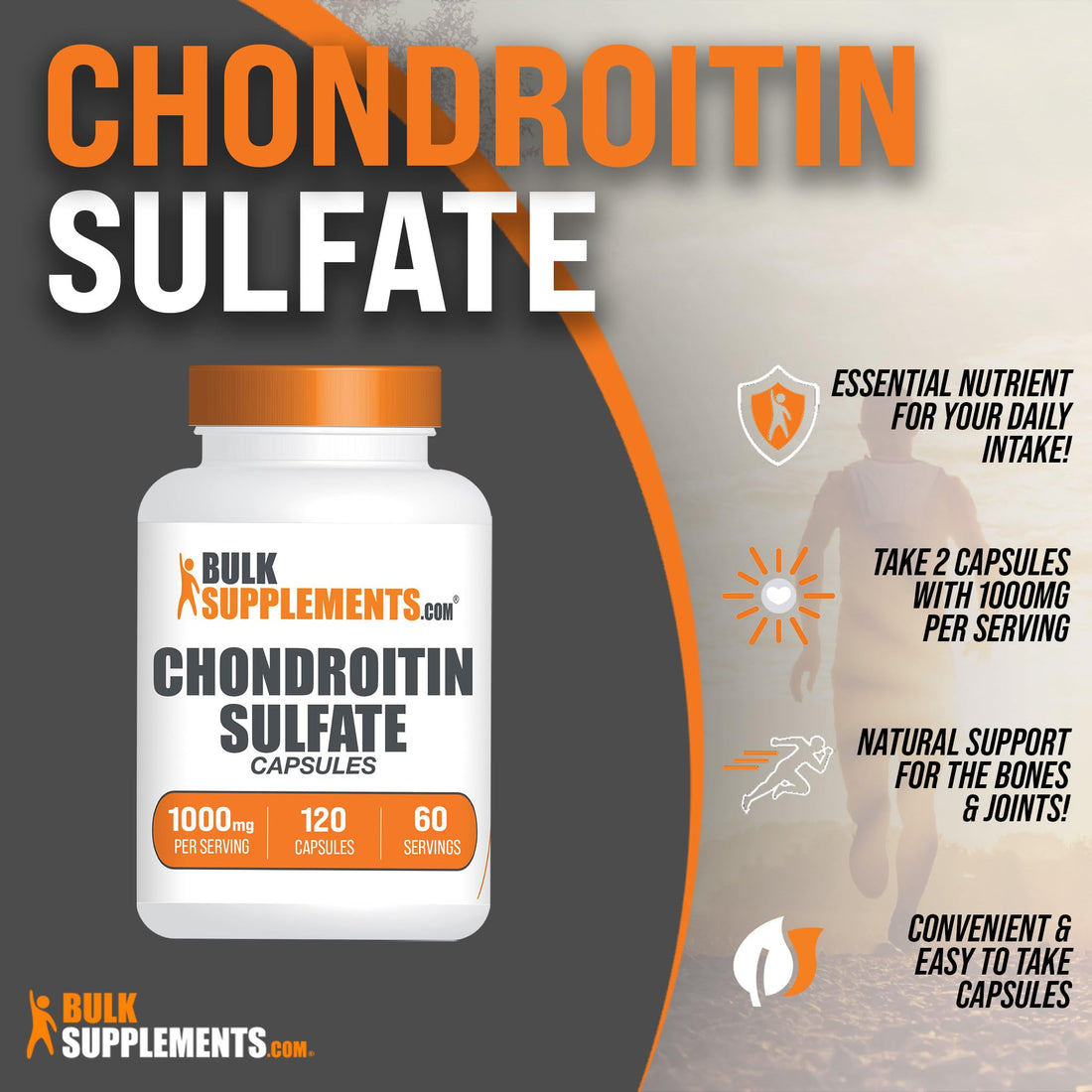 BulkSupplements.com Chondroitin Sulfate Capsules - Chondroitin Sulfate Supplements, Chondrotin Sulfate 1000 mg - Bone & Joint Supplement, Gluten Free, 2 Capsules per Serving, 120 Capsules