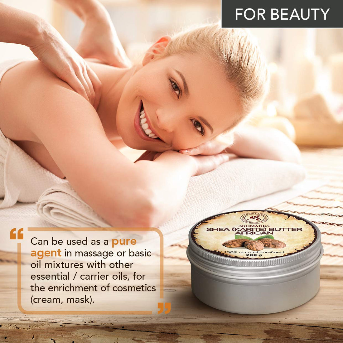 AROMATIKA Shea Butter Cold Pressed 7oz - Unrefined African Shea Butter - Ghana - 100% Pure & Natural - Best for Hair - Skin - Lip - Face - Body Care - Karite Shea Butter - Aluminium jar