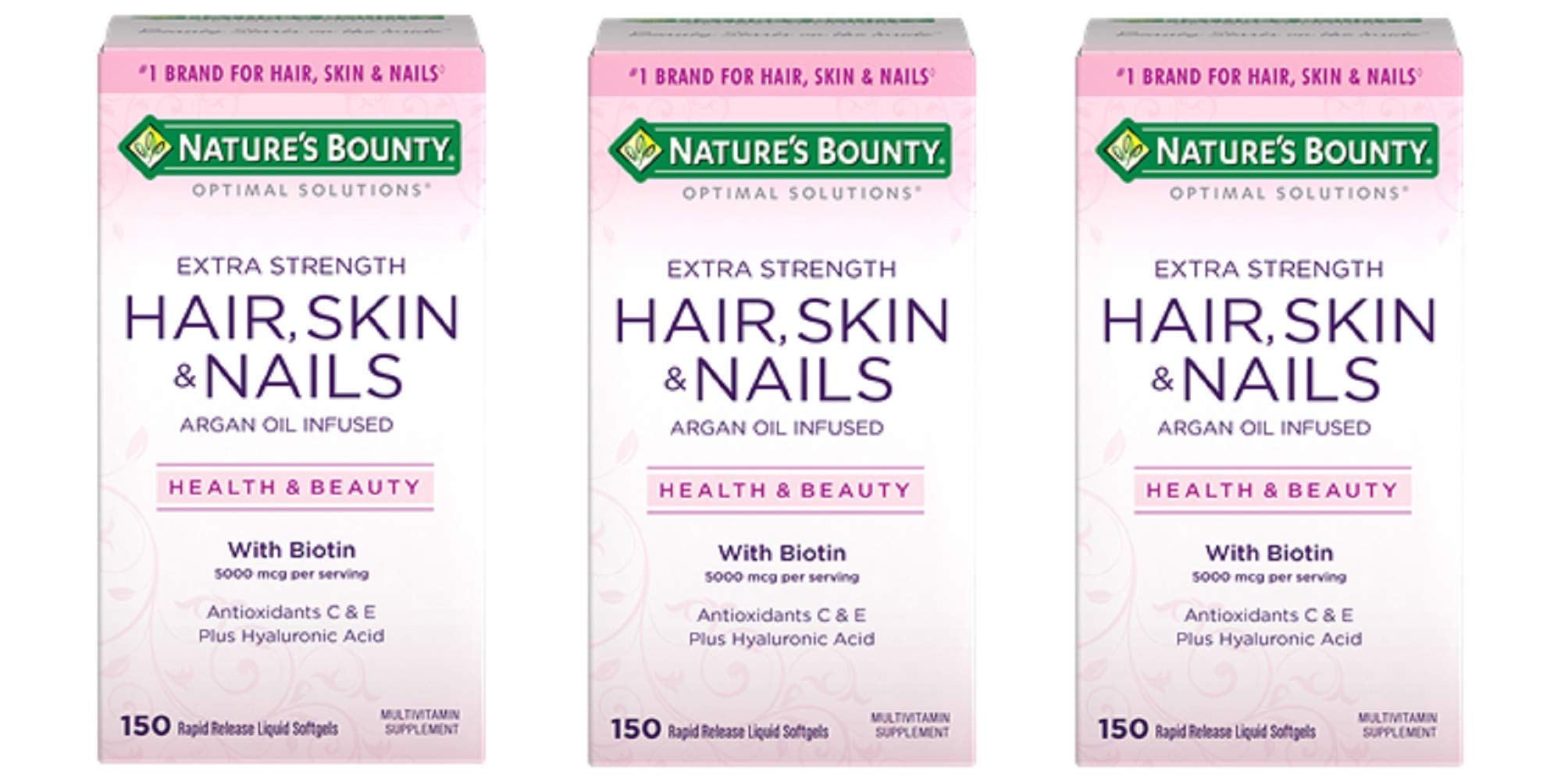 Nature's Bounty Extra Strength Hair Skin Nails, 150Count, Pack of 3