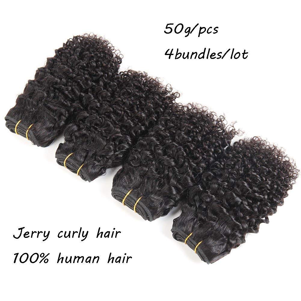 Brazilian Hair 4 Bundles 10 Inch Short Kinky Curly Human Hair Extension 10A Brazilian Curly Hair Weave Unprocessed Natural Color Virgin Kinky Curly Hair Bundles 50g/pc Total 200g(10 10 10 10)