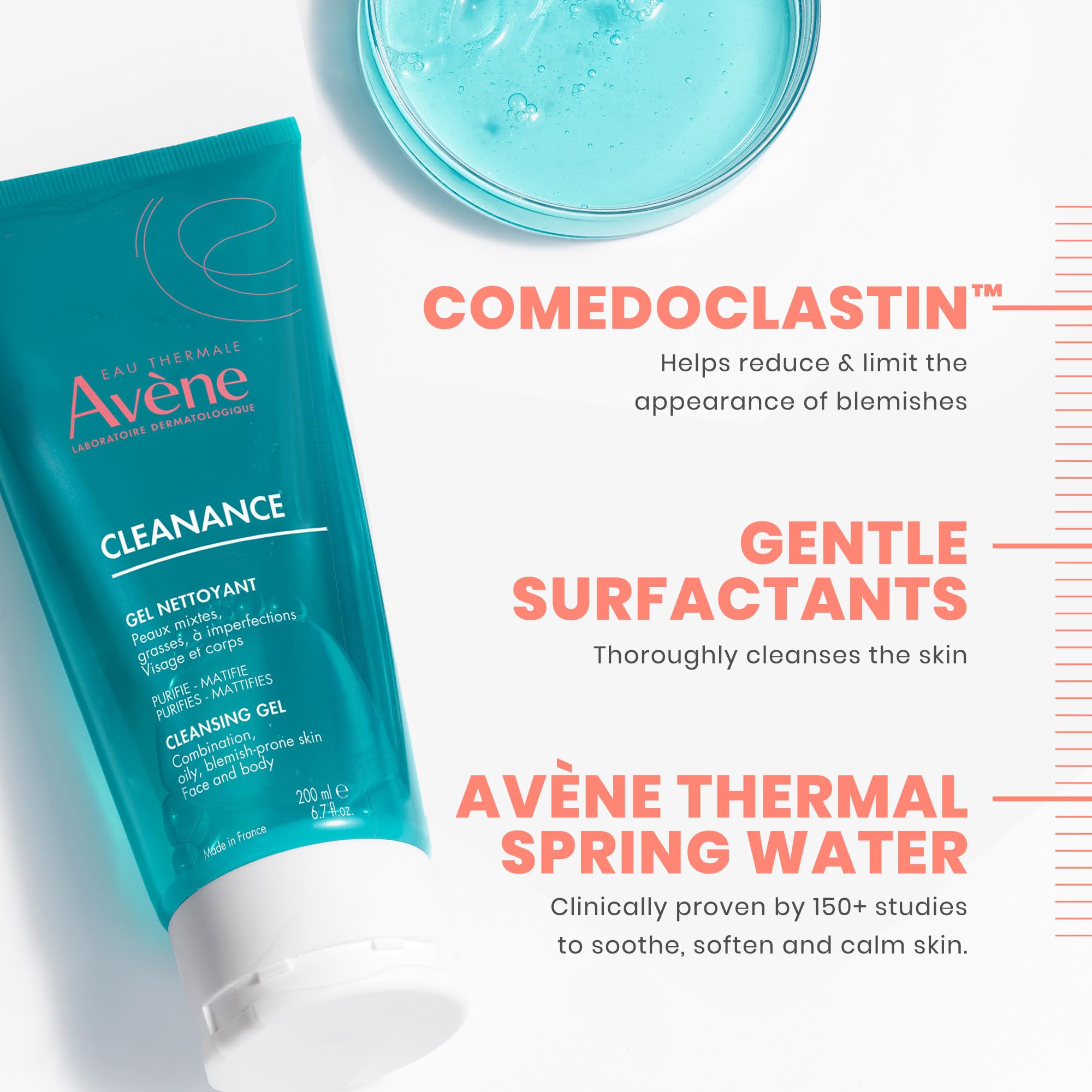 Avène Cleanance Cleansing Gel Soap Free Cleanser for Acne Prone, Oily, Face & Body, 6.7 Oz