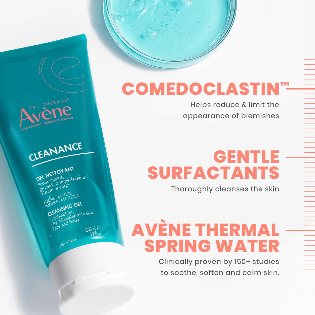 Avène Cleanance Cleansing Gel Soap Free Cleanser for Acne Prone, Oily, Face & Body, 6.7 Oz