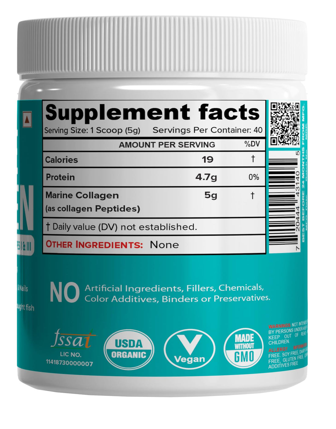 NutriJa Marine Collagen Peptides – Hydrolyzed Fish Collagen - Highly Bioavailable - Small Molecule Size 300Da (0.3 kDa) 200grams