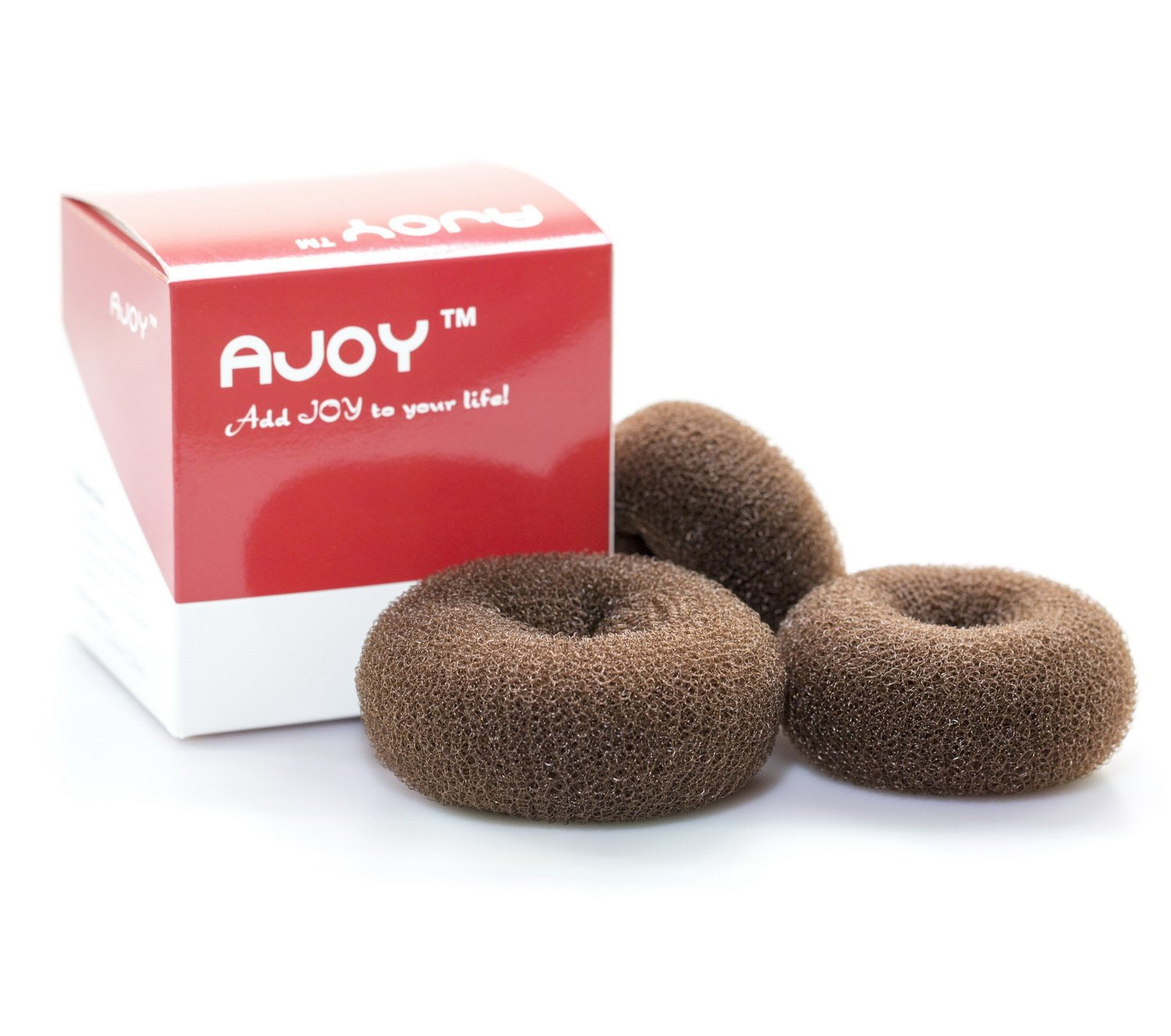 AJOY 3 Pieces Bun Maker Hair Donut, Doughnut Bun Shaper for Chignon or Long Hair (Brown, Small Medium Large)