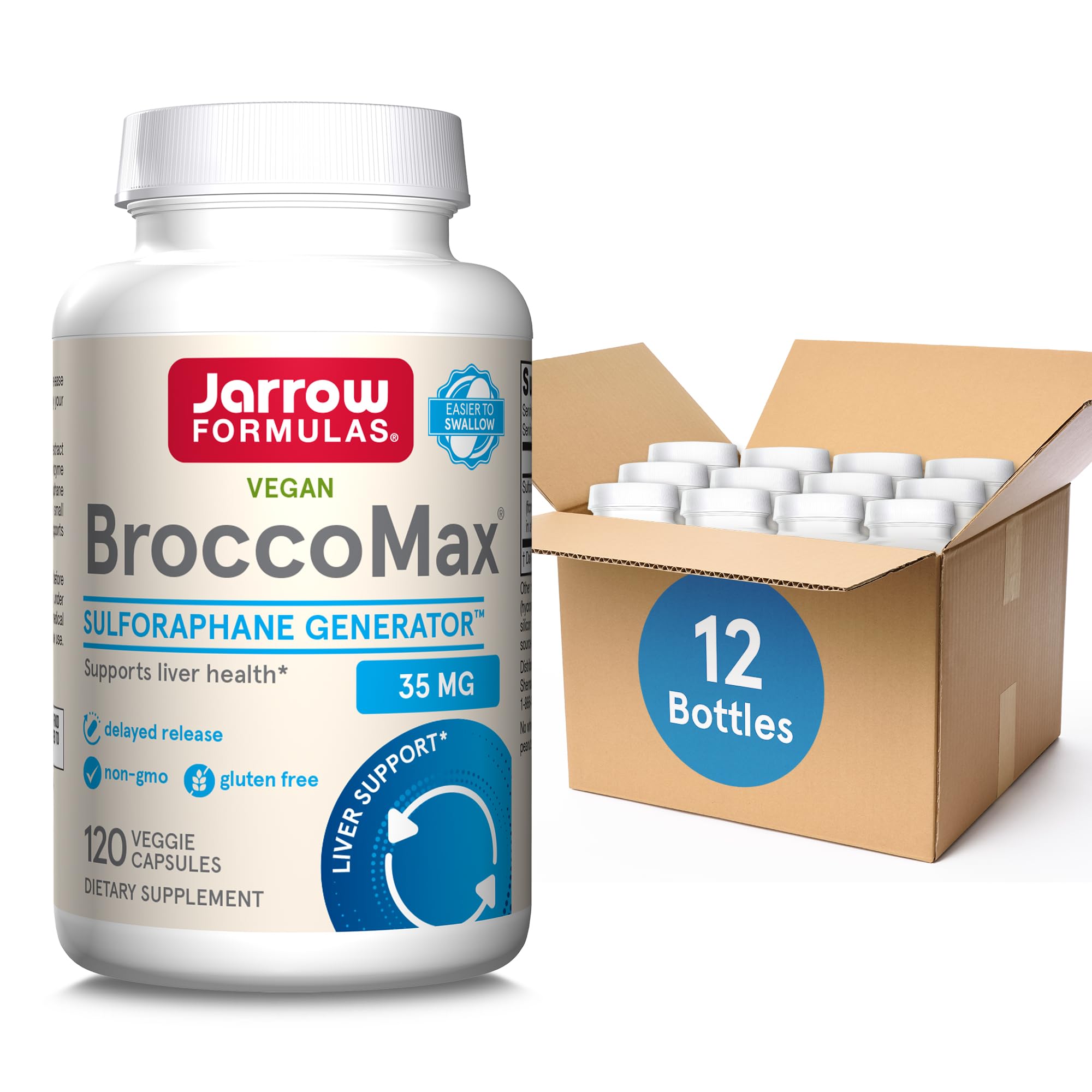 Jarrow Formulas BroccoMax Sulforaphane Glucosinolate 35 MG, Sulforaphane Generator Supports Liver Health, 120 Veggie Capsules, Up to a 60 Day Supply,12 Packs