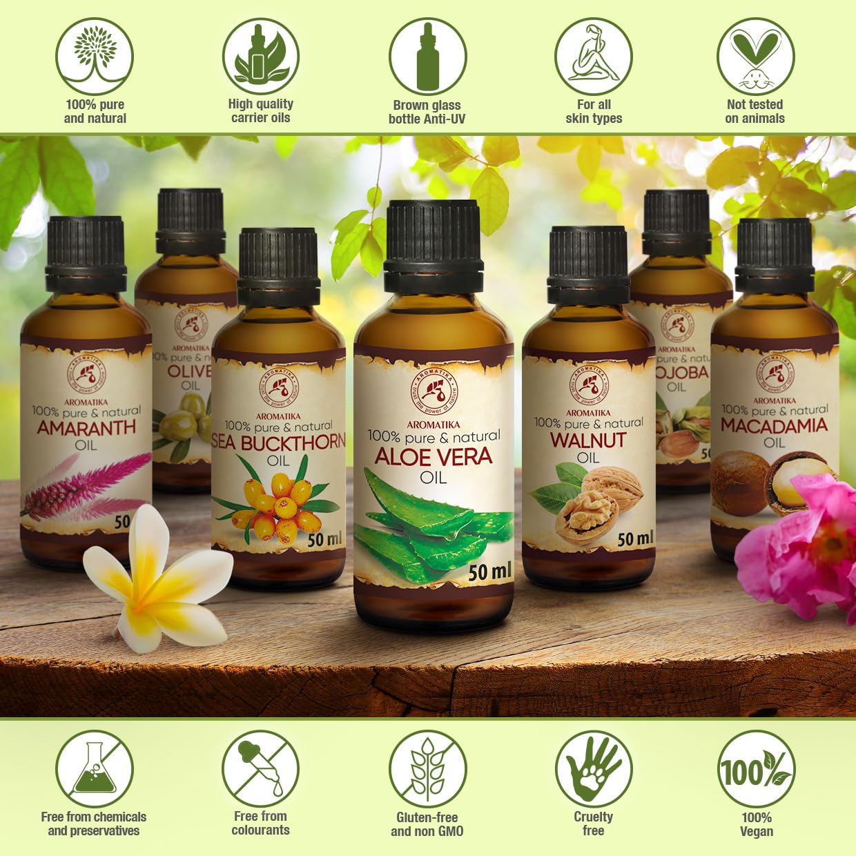 AROMATIKA Aloe Vera Oil 1.7 Fl Oz (50ml) - 100% Pure & Natural - Aloe Barbadensis - Brasil - Care for Skin - Body - Hair Growth - Face Moisturizer - Baby Oils - Used for Massage - Bath