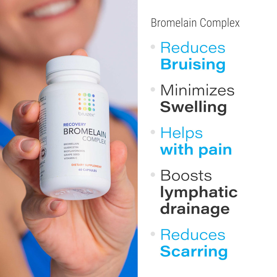 Bromelain & Quercetin Recovery Complex I Post Surgery Recovery I Bruising, Swelling Relief, Lymphatic Drainage I Post 360 lipo, BBL, Liposuction, Tummy Tuck I Non GMO 60 caps