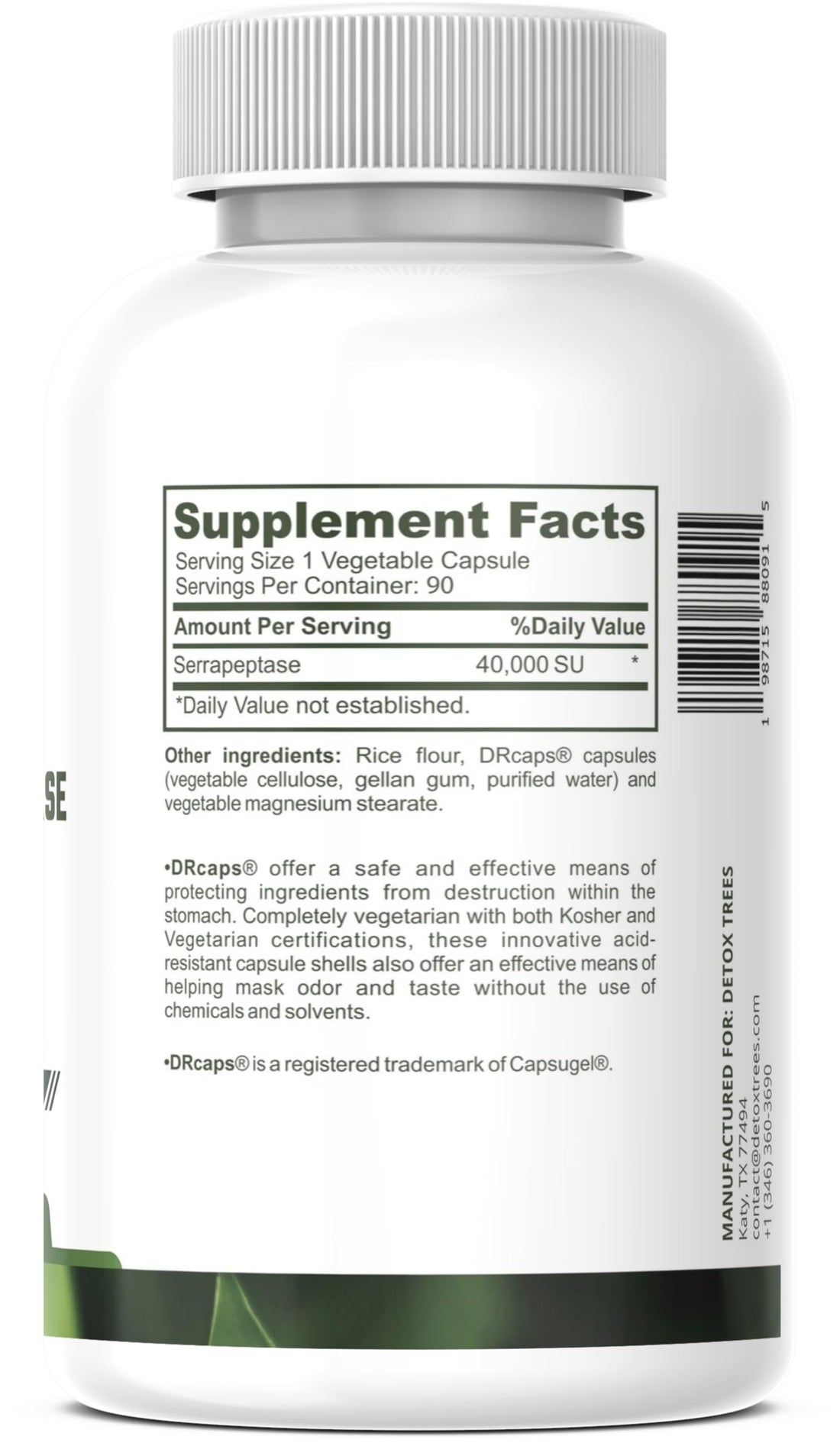 Detox Trees Serrapeptase Supplement - All-Natural, Non-GMO, Gluten Free Serrapeptase 40000 SPU - Proteolytic Enzymes for Sinus, Respiratory and Joint Health, 100% Vegetarian - 90 Capsules