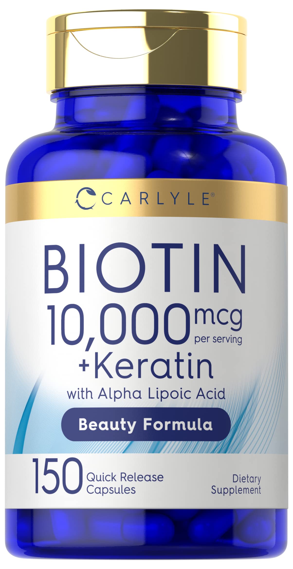 Carlyle Biotin 10000mcg | 150 Capsules | Beauty Formula with Keratin | Non-GMO, Gluten Free Supplement