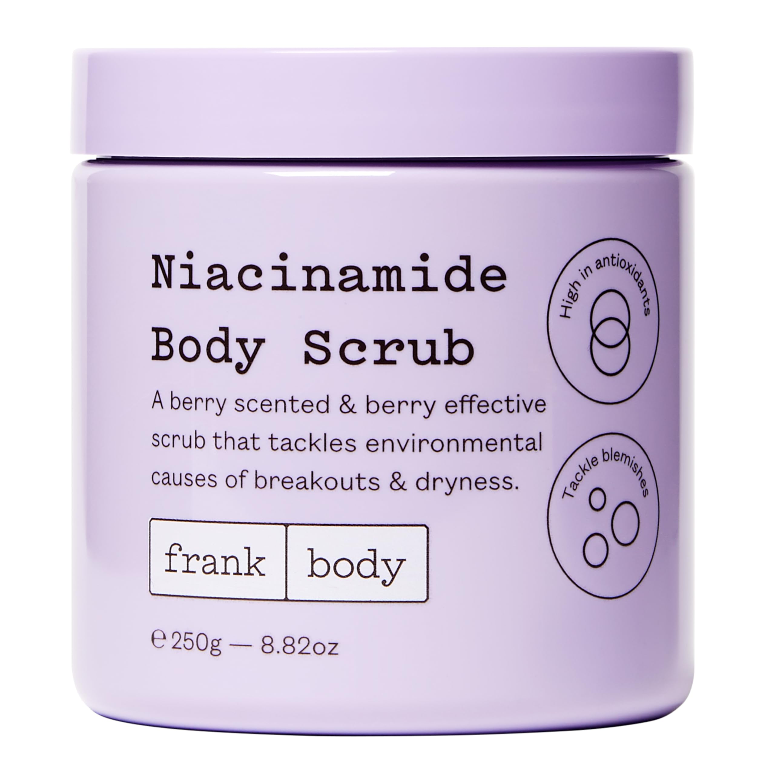 Frank Body Niacinamide Body Scrub | Vegan, Cruelty Free, Gentle Exfoliating Body Scrub | Helps to Fight Breakouts and Dryness with Niacinamide, Superfood Berry Extracts, & Green Tea | 8.82 oz / 250 g