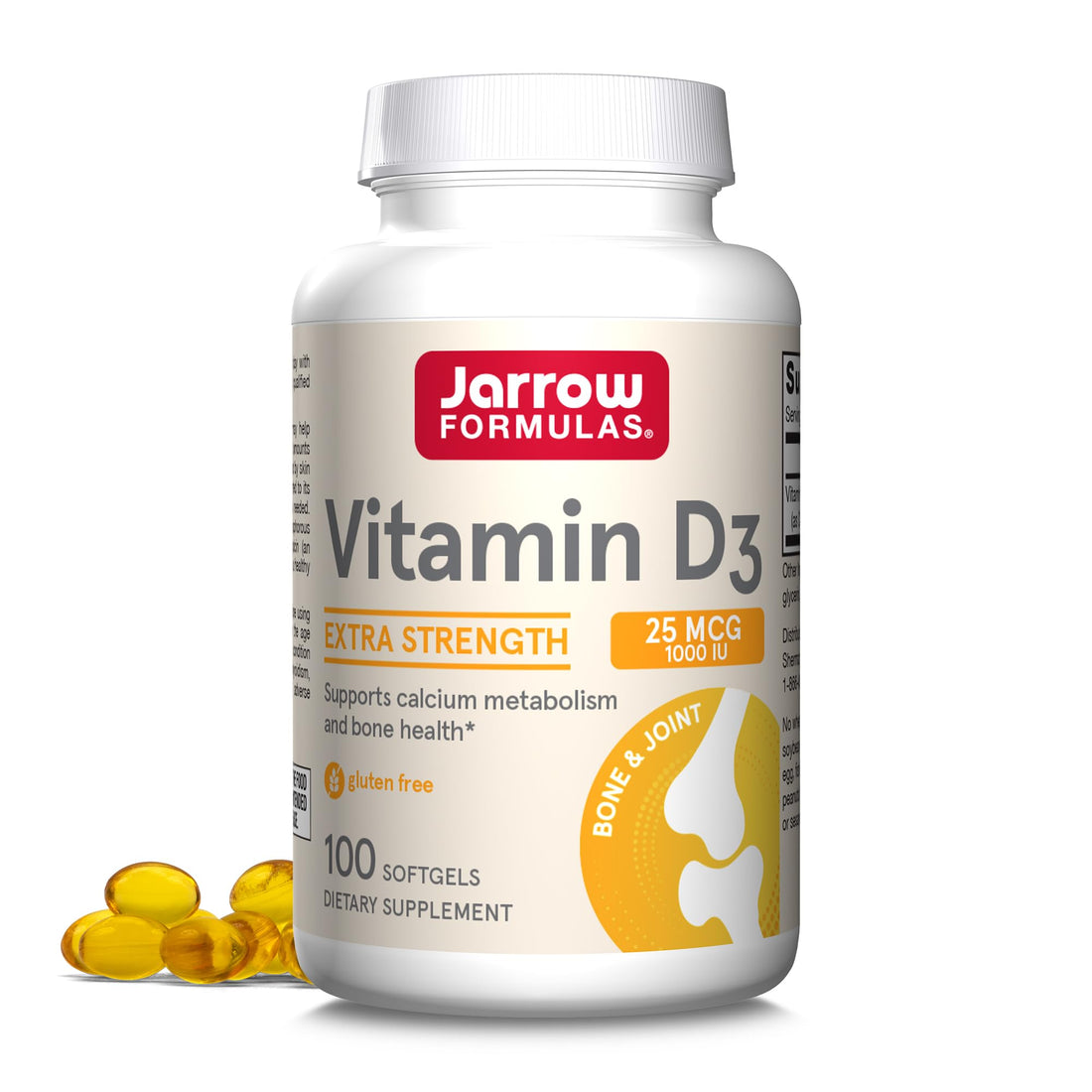 Jarrow Formulas Vitamin D3 25 mcg, Dietary Supplement, Bone and Joint, Support for Immune Health and Calcium Metabolism, 100 Softgels, 100 Day Supply