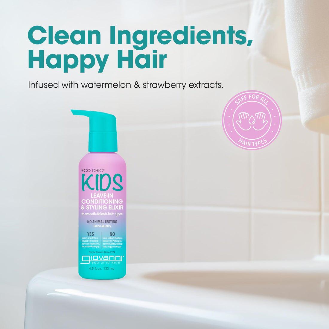 Eco Chic KIDs Leave-In Conditioning & Styling Elixir - Kids Leave In Conditioner, Leave In Conditioner For Kids, For Smooth Delicate Hair Types, Salon Quality, Vegan - 4.5 Fl Oz