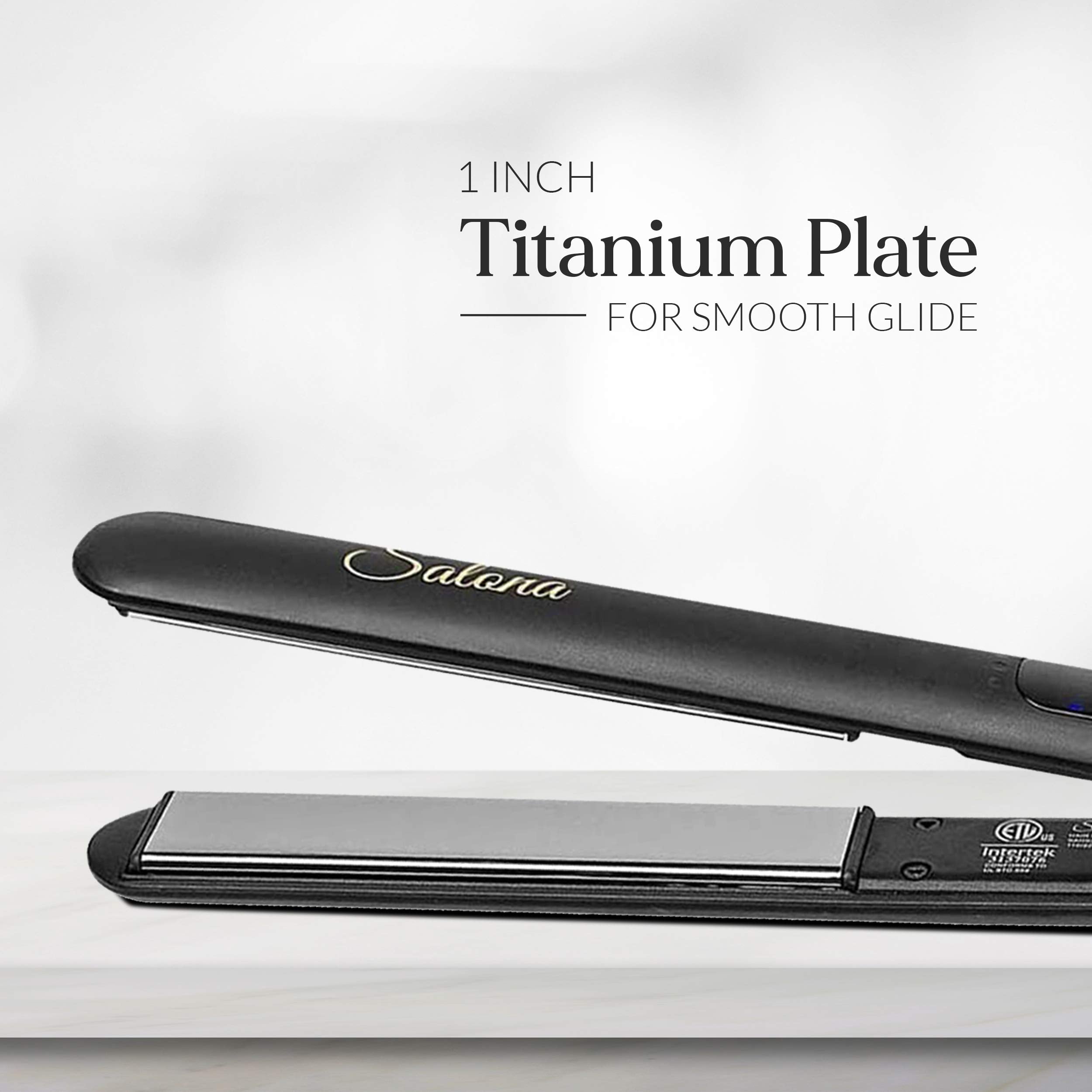 Salona Professional Titanium Flat Iron Hair Straightener, Worldwide Dual Voltage 110-240V with Heat Resistant Travel Bag