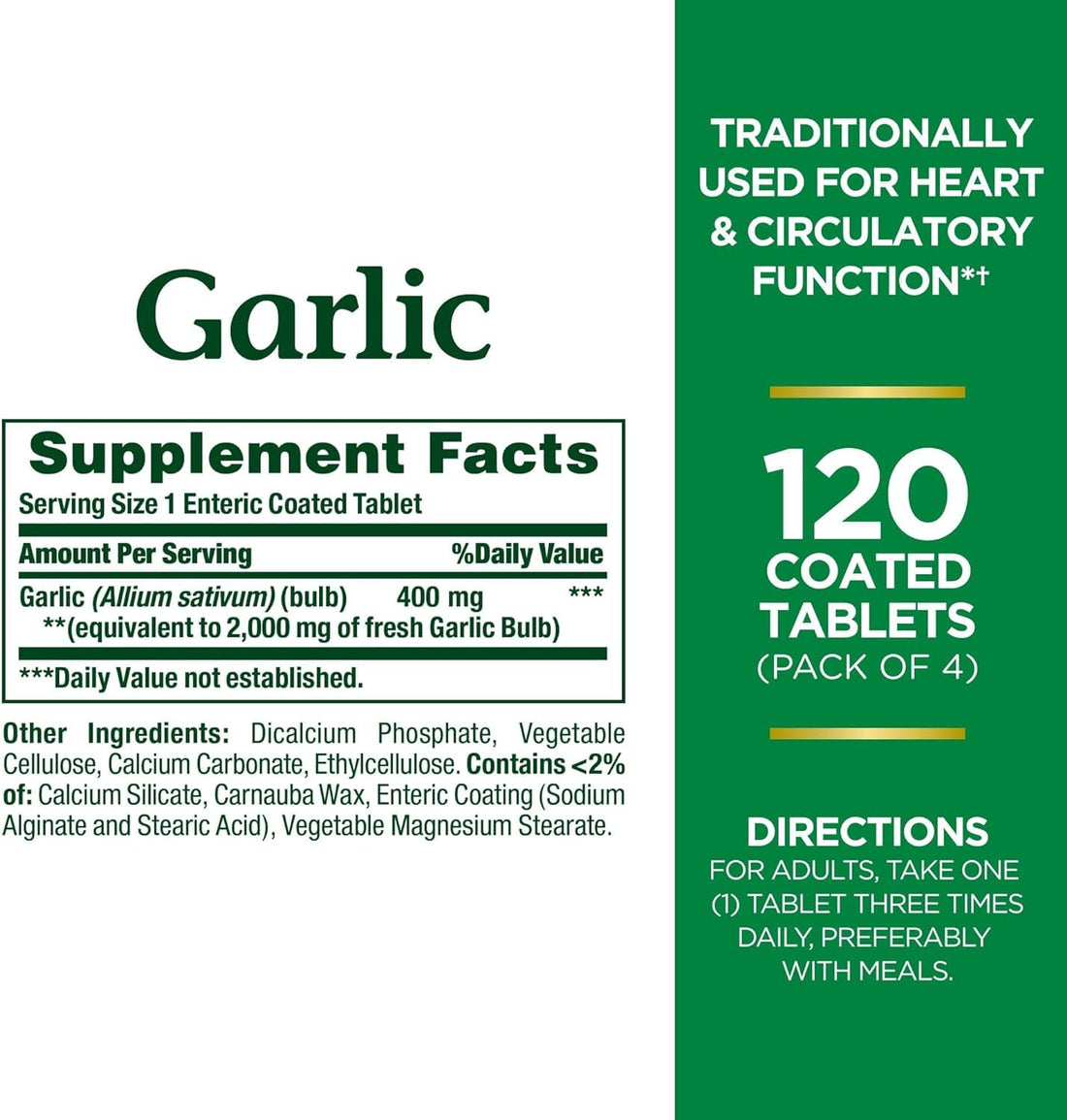 Nature's Bounty Garlic 2000mg, Tablets 120 ea (Pack of 4)
