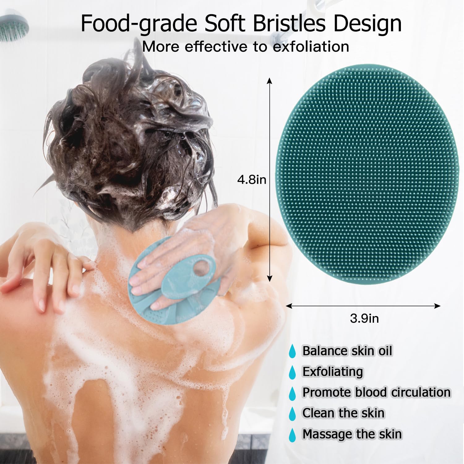 INNERNEED Soft Silicone Body Cleansing Brush Shower Scrubber, Gentle Exfoliating and Massage for All Kinds of Skin (Dark Green)