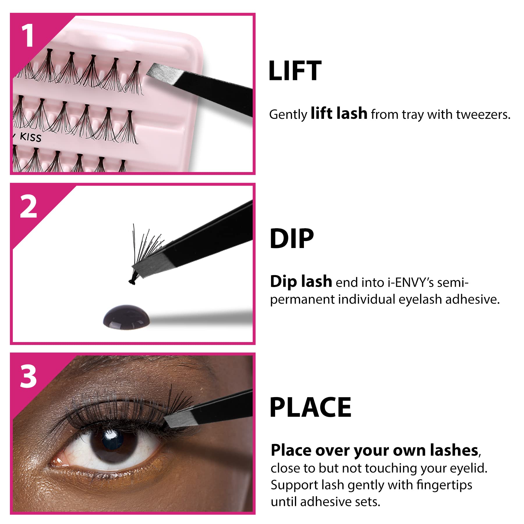 KISS iENVY Individual Cluster Semi-Permanent Lash Glue, Strong Hold & Long-Lasting Waterproof, Easy to Use, Latex Free, Perfect for Sensitive Eyes (Jet Black)
