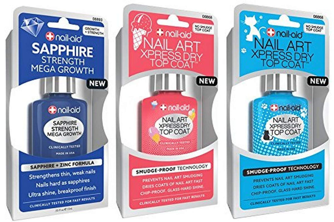 NAIL-AID Sapphire Base Coat + Nail Art Xpress Dry Top Coat, Clear, 3 Count