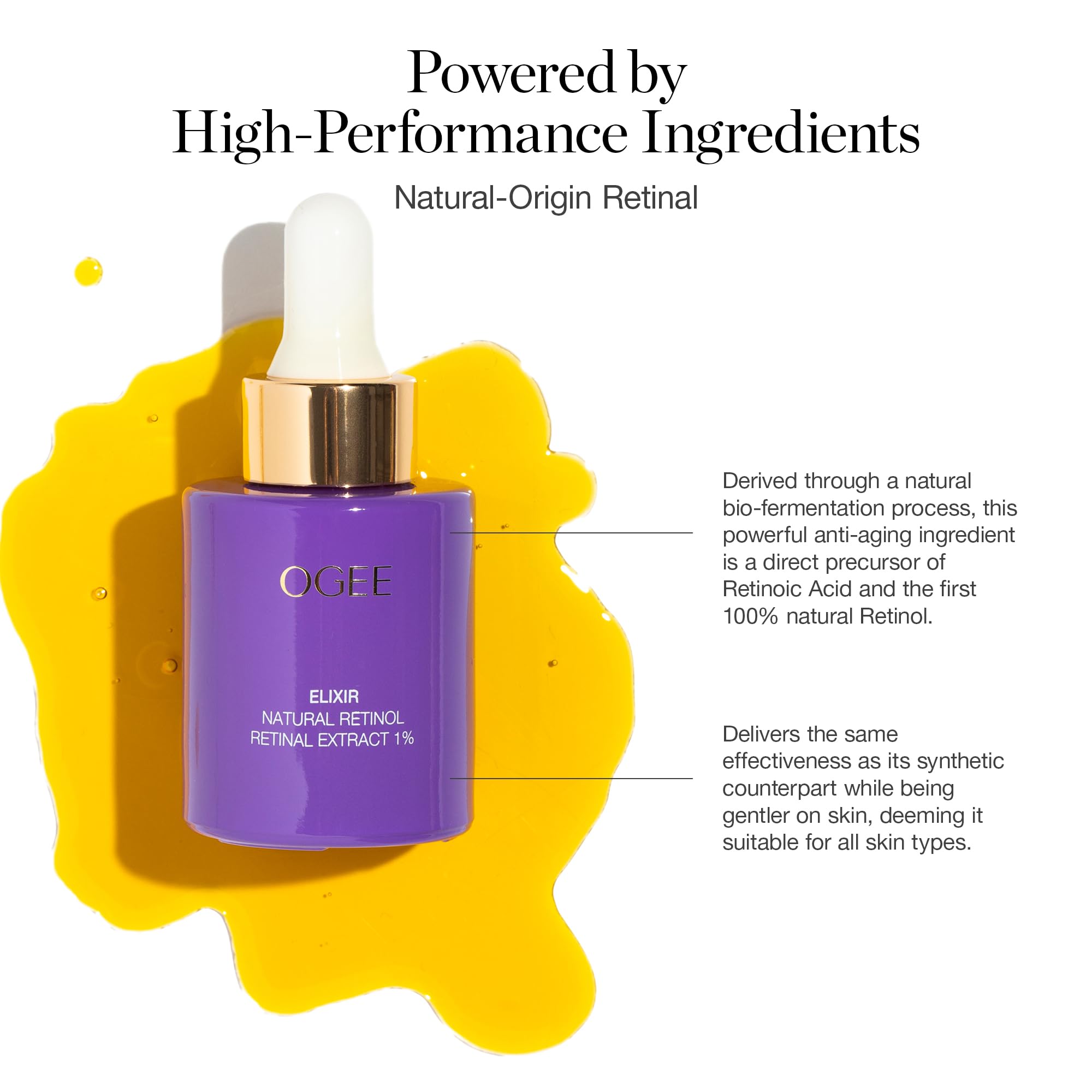 Ogee Natural Retinol Retinal 1% Elixir - Certified Organic Anti-Aging Face Serum For Smooth, Firm Skin