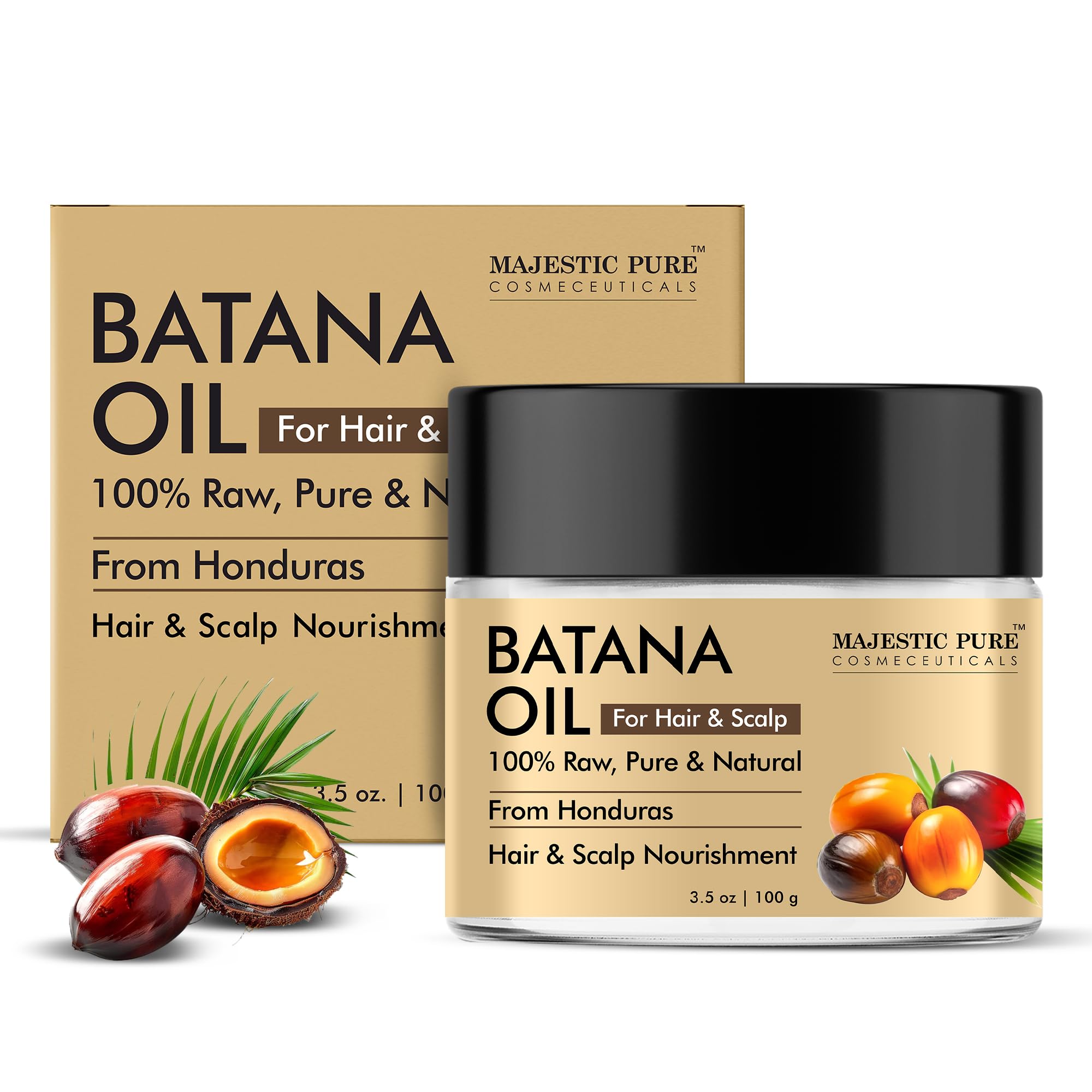 Majestic Pure Batana Butter for Hair | Moisturizes Scalp & Hair | Nourishing & Volumizing | 100% Pure & Natural | PETA Certified | 3.5 Oz