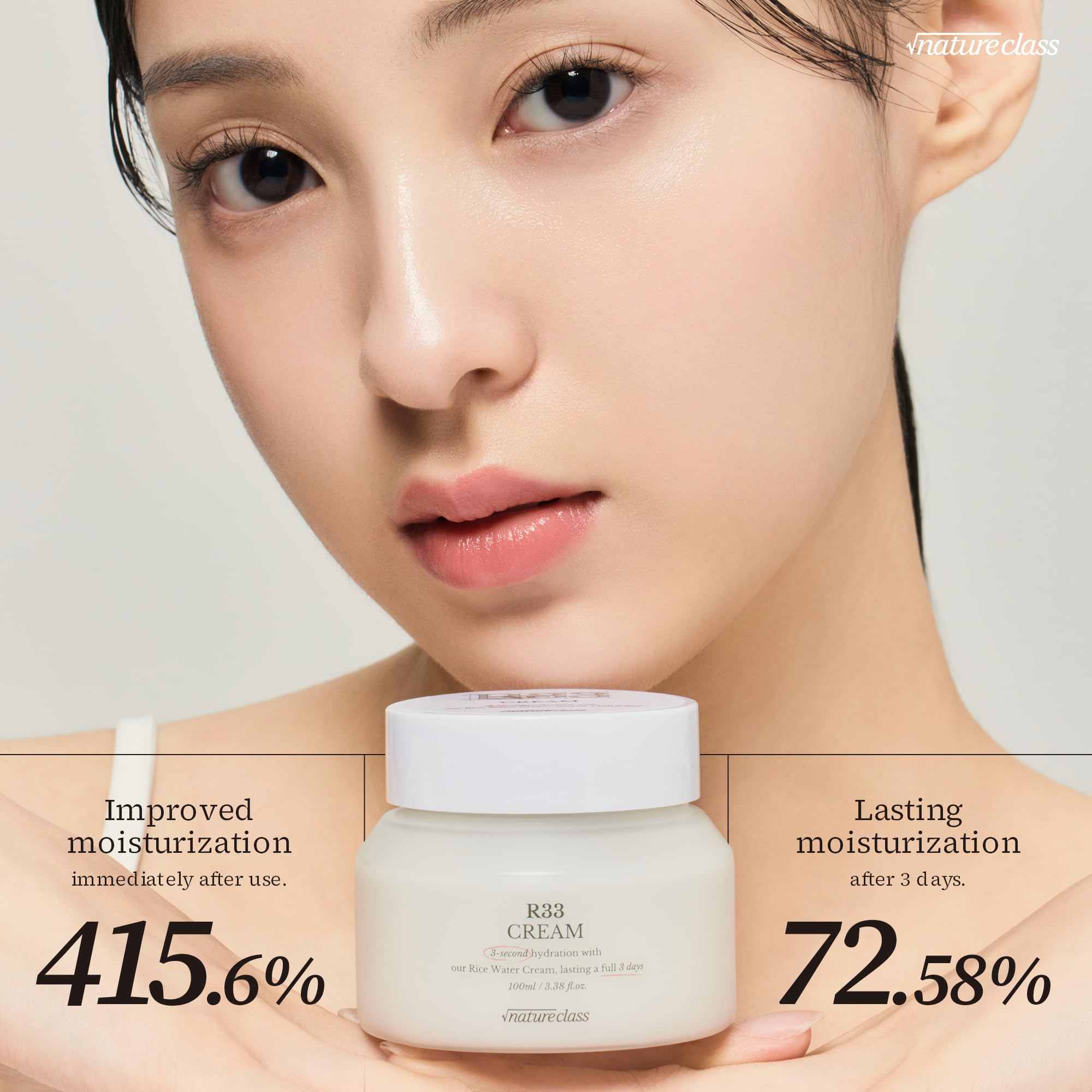 NATURECLASS] R33 Moisturizing Facial Cream with Rice-Peptide & Skin-Breathing Complex – Fast Absorbing Hydration, 72-Hour Lasting Moisture, Non-Comedogenic, Korean Skincare 3.38 fl.oz.
