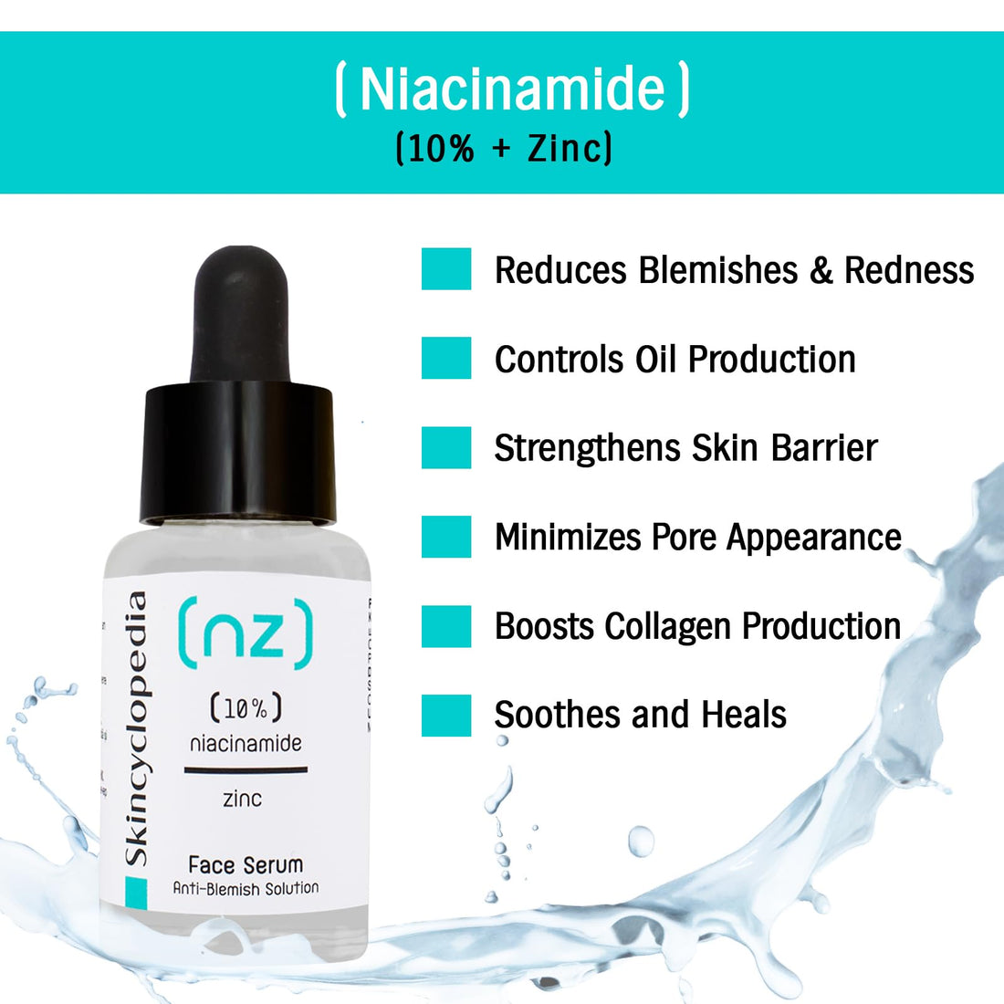 Skincyclopedia Pure Niacinamide & Zinc Face Serum, Anti Blemish Solution & Pore Minimizer, Acne Control & Oil Balancing, Clears Acne Marks & Blemishes