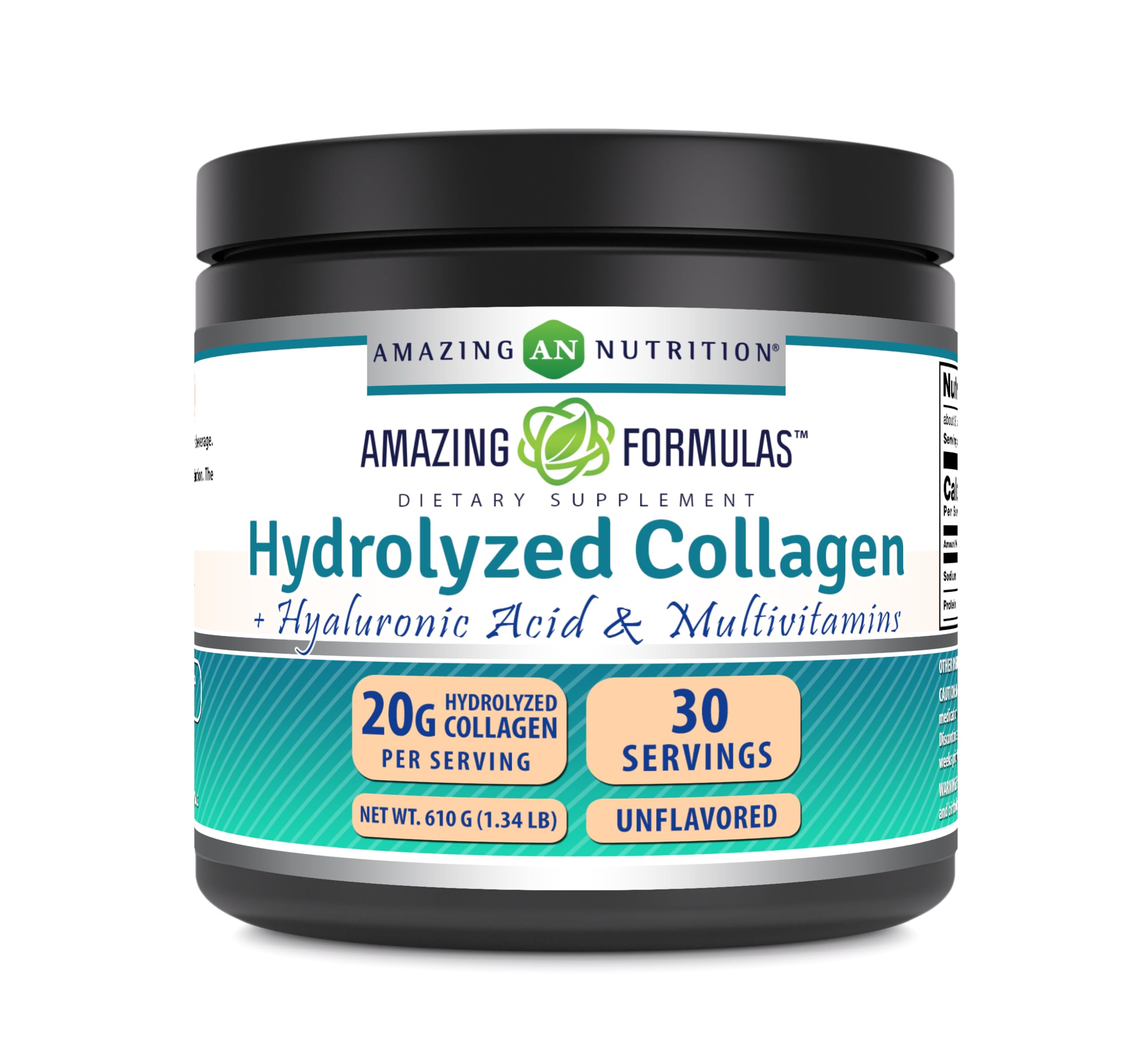 Amazing Formulas Hydrolyzed Collagen with Hyaluronic Acid & Multivitamins Supplement | 30 Servings Powder | 605 Grams | Unflavored