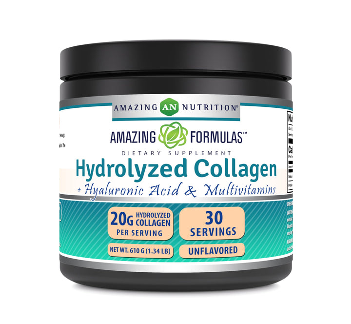 Amazing Formulas Hydrolyzed Collagen with Hyaluronic Acid & Multivitamins Supplement | 30 Servings Powder | 605 Grams | Unflavored