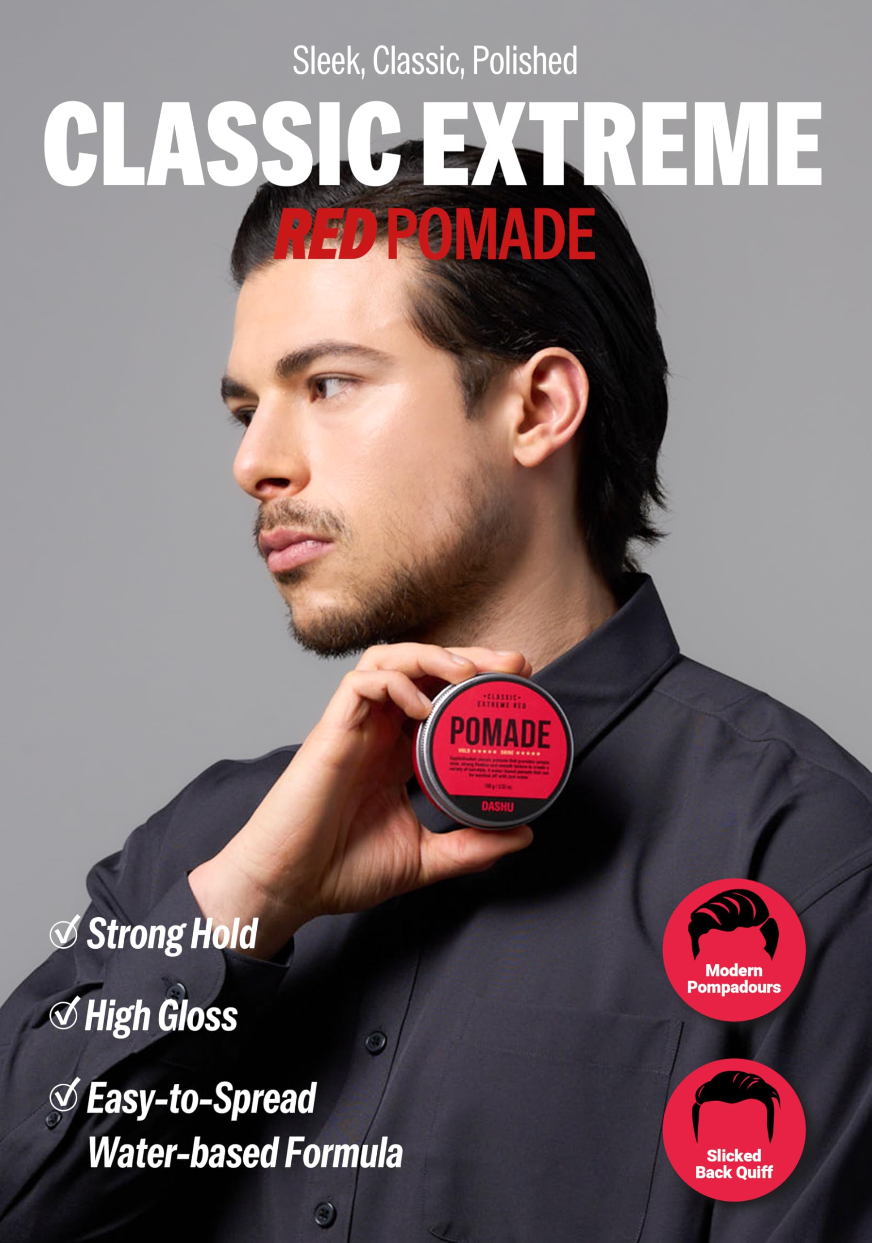 DASHU Classic Extreme Red Pomade for Men 3.5oz - Strong Hold & High Shine for Hairstyling