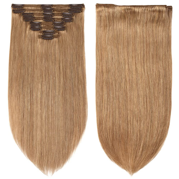 27 Dark Blonde Double Weft Clip in 100% Remy Human Hair Extensions 14''-22'' Grade 7A Full Head Thick Thickened Long Soft Silky Straight 8pcs 18clips for Women Beauty 22/22 inch 160g