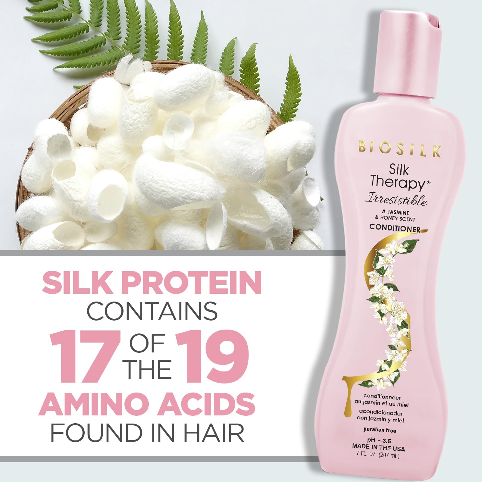 BioSilk Irresistible Collection Silk Therapy Conditioner, Moisturizes & Conditions Hair, Jasmine & Honey Scent, Sulfate, Paraben, & Cruelty-Free, 7 Oz