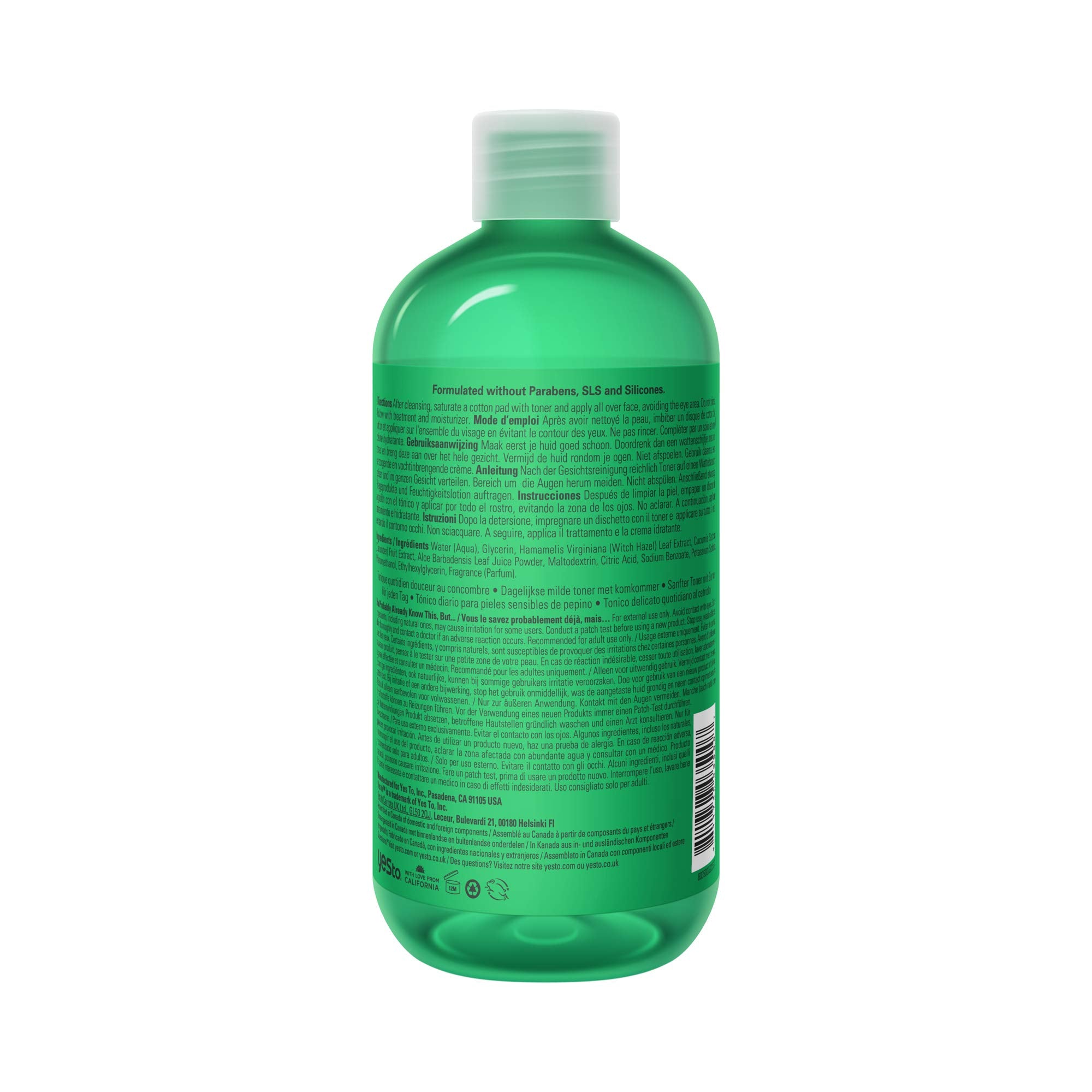 Yes To Cucumbers, Soothing + Calming Toner 12 Fl Oz, Sensitive Skin, Balance Tone, Hydrate, Nourish & Calm Skin Witch Hazel + Aloe Vera, Vegan, 97% Natural