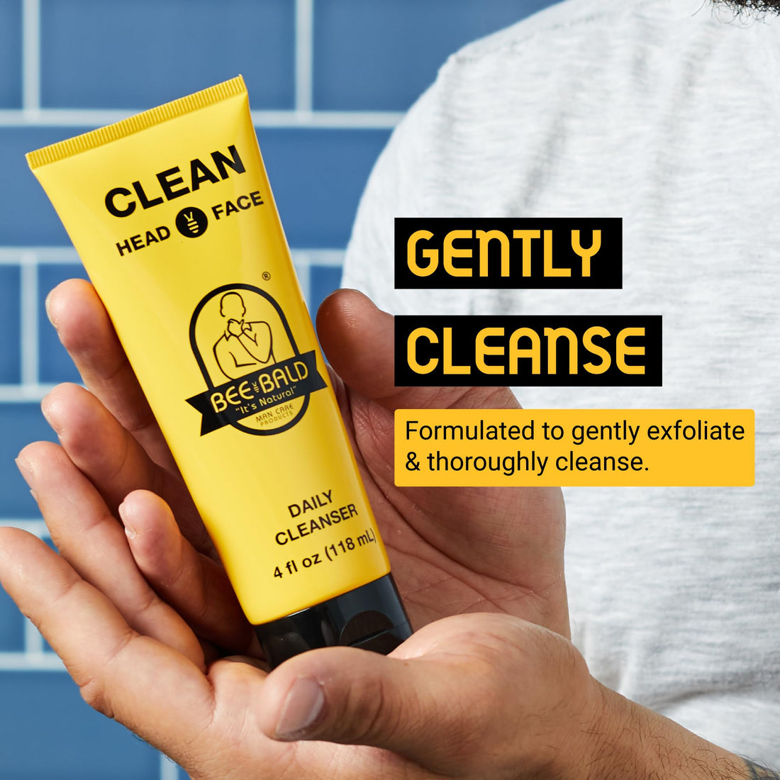 Bee Bald CLEAN Daily Cleanser for Face and Head, Premium Facial Cleanser for Men and Women, Refreshes and Thoroughly Cleans (4 fl Oz)