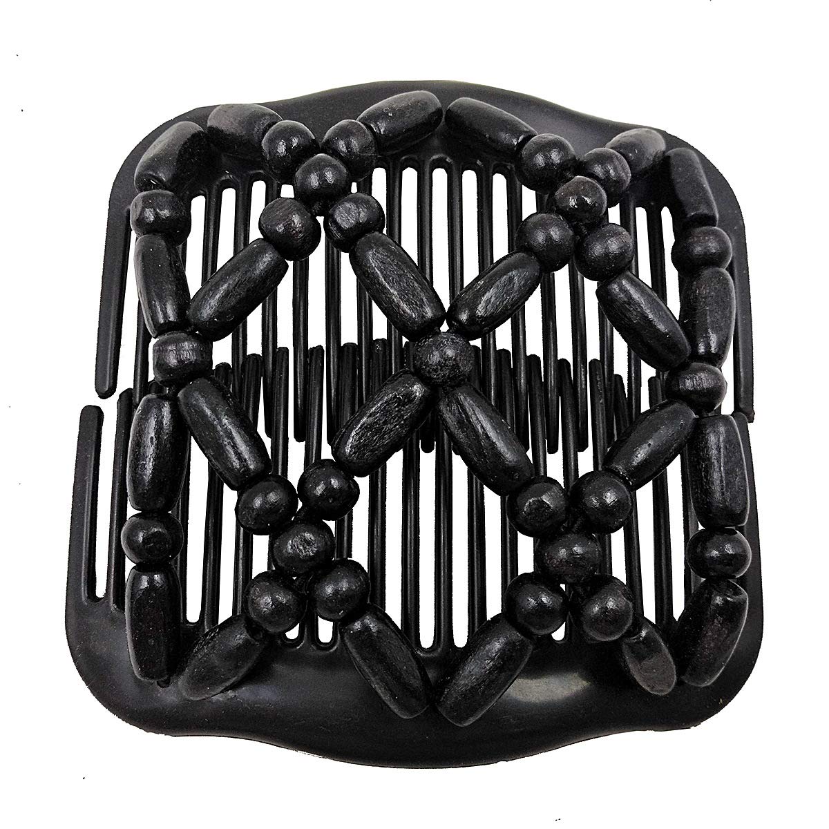 LOVEF 5 Pcs Magic Combs Wood Beaded Stretch Double Side Combs Clips Bun Maker Hair Accessories for Wowen Girls