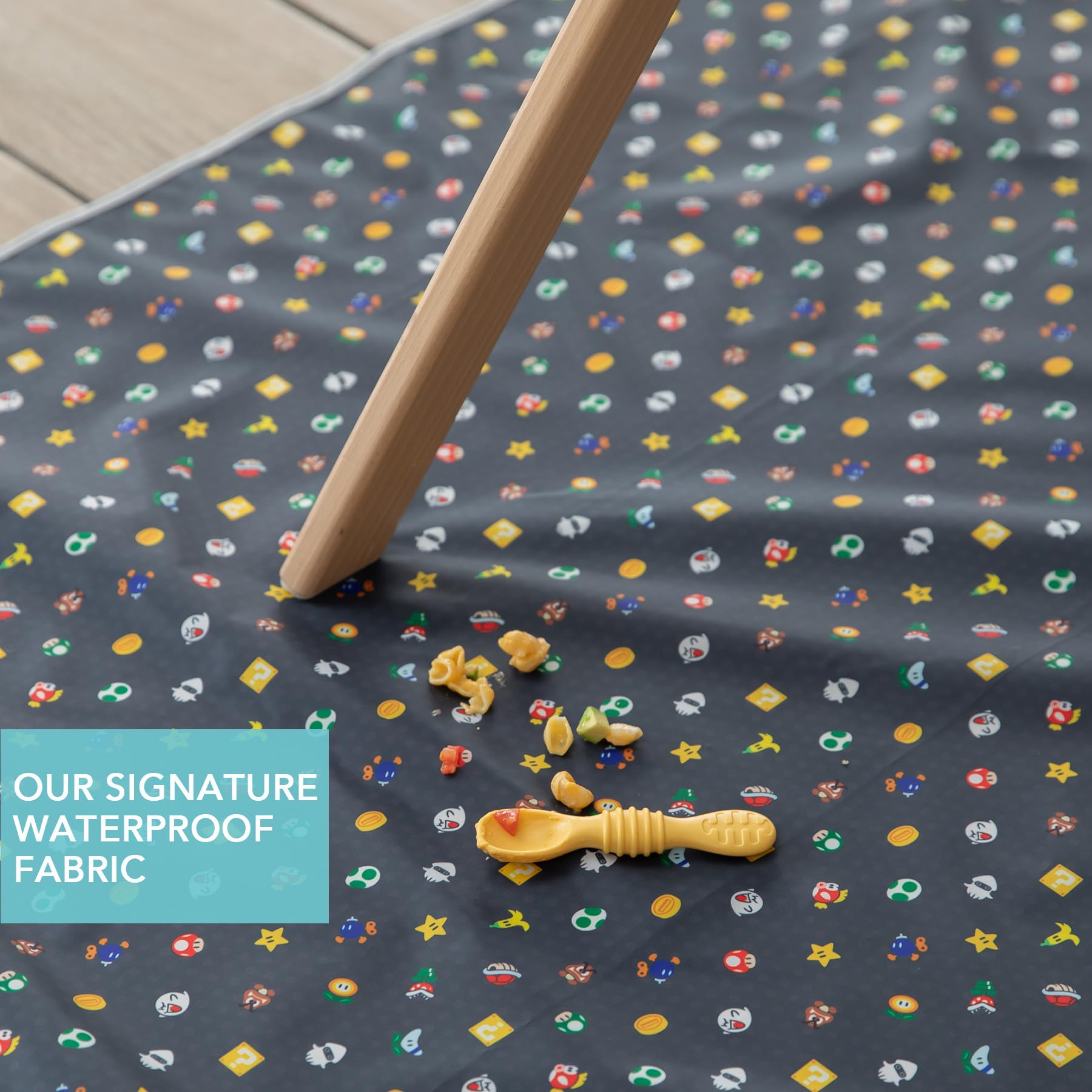 Bumkins Baby Splat Mat for Under High Chair, Babies Toddlers Eating Mess Mat, Waterproof Reusable Cloth for Arts and Crafts, Playtime Mat for Kids, Floor or Table, 42inx42in, Nintendo Super Mario