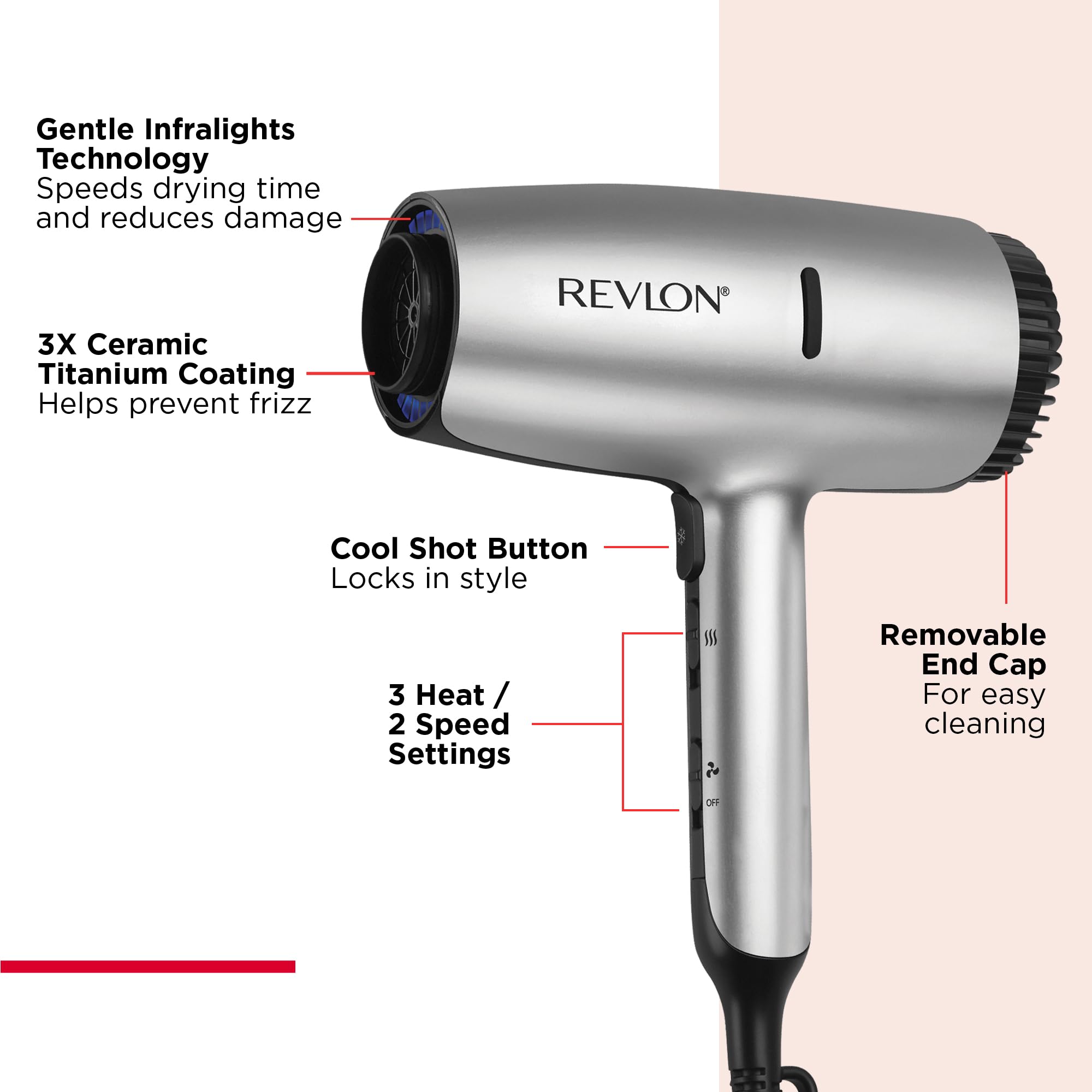 REVLON Dry Max Hair Dryer with Diffuser for Natural Curls| Prevents Frizz, Speeds Drying Time, and Reduces Damage, Plus Concentrator for Precise Styling, 1875 Watts (Silver)