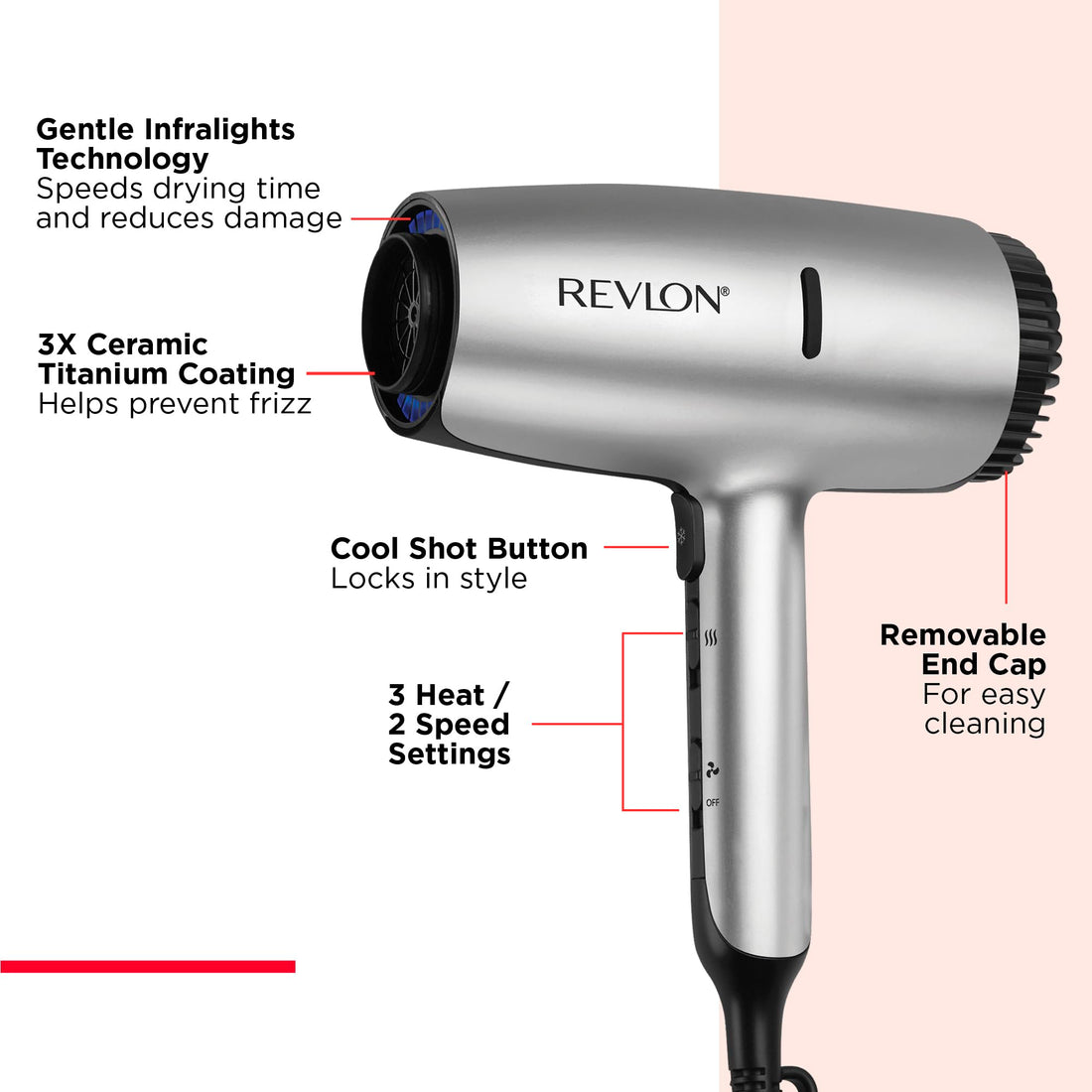 REVLON Dry Max Hair Dryer with Diffuser for Natural Curls| Prevents Frizz, Speeds Drying Time, and Reduces Damage, Plus Concentrator for Precise Styling, 1875 Watts (Silver)