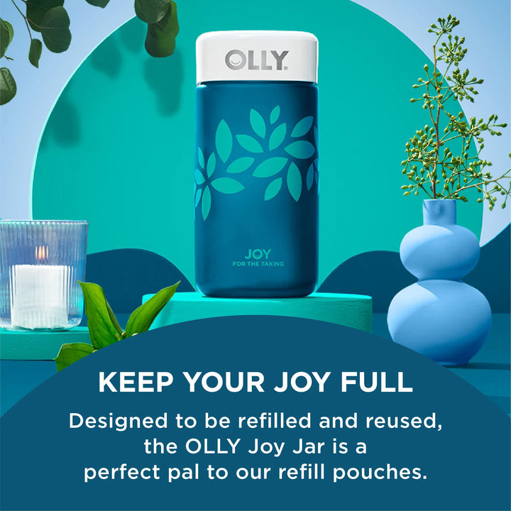 OLLY Joy Jar Gift, Easy Refillable Glass Bottle Vitamin Container, Holds Up to 120 Vitamin Gummies, Limited Edition 2022