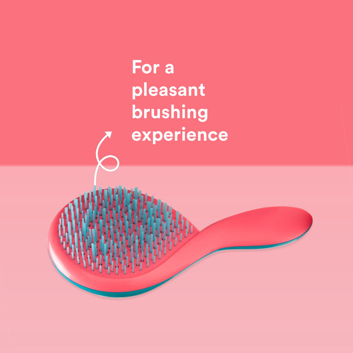 Michel Mercier The Girlie Detangle Brush - Painless Detangling Brush - Easy Grip Hair Brush Design - Thick and Curly Hair - Turquoise-Pink - 1 pc