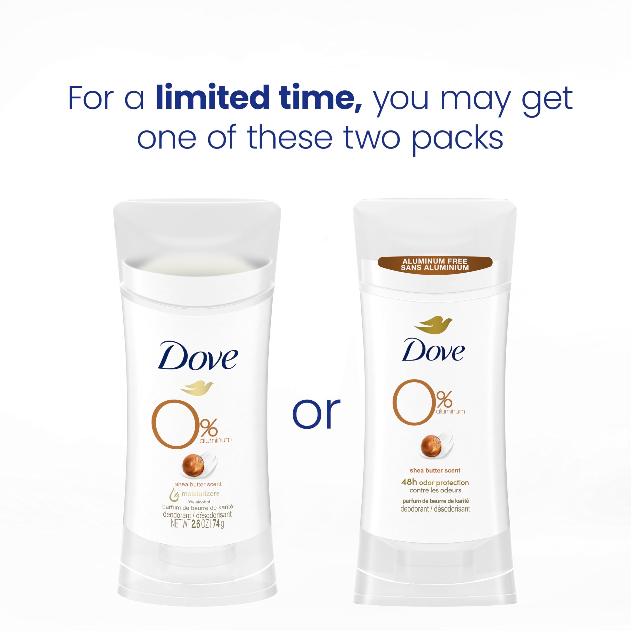 Dove Aluminum Free Deodorant 24hour Odor Protection Shea Butter Deodorant for Women 3 Count, 2.6 Ounce