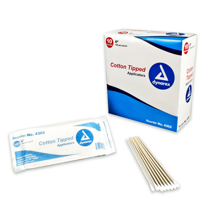Dynarex Cotton Tip Applicator 6 Inches, Non-Sterile, 1000 Count (Pack of 10)