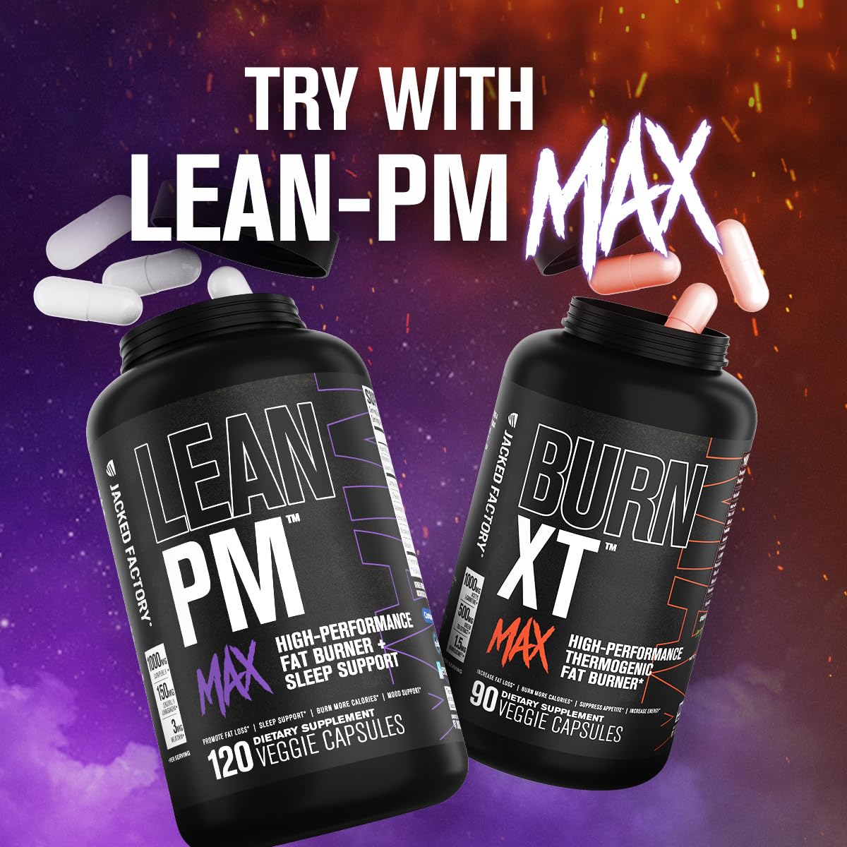 Jacked Factory Burn-XT Max - High-Performance Thermogenic Fat Burner & Appetite Suppressant for Weight Loss w/PurCaf Organic Caffeine, MitoBurn, Green Tea, Acetyl L Carnitine & More - 90 Capsules