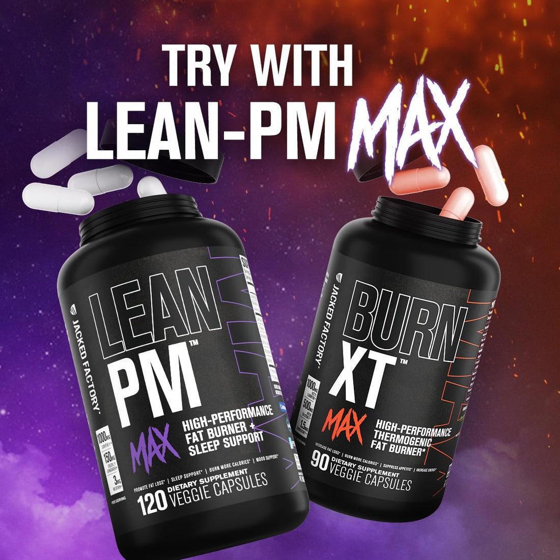 Jacked Factory Burn-XT Max - High-Performance Thermogenic Fat Burner & Appetite Suppressant for Weight Loss w/PurCaf Organic Caffeine, MitoBurn, Green Tea, Acetyl L Carnitine & More - 90 Capsules
